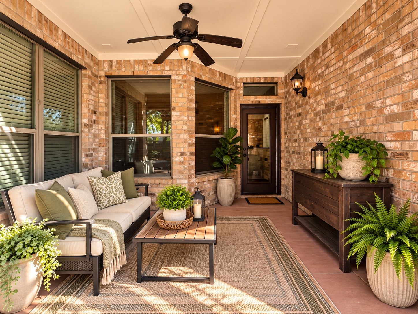 Cozy covered patio creates the perfect setting for morning coffee or quiet evenings outdoors.