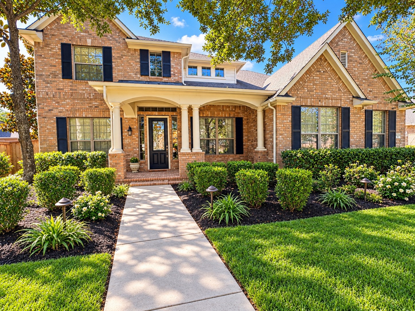 Beautiful two-story brick home with mature trees, attractive landscaping, and inviting curb appeal. Beautiful two-story brick home with mature trees, attractive landscaping, and inviting curb appeal.