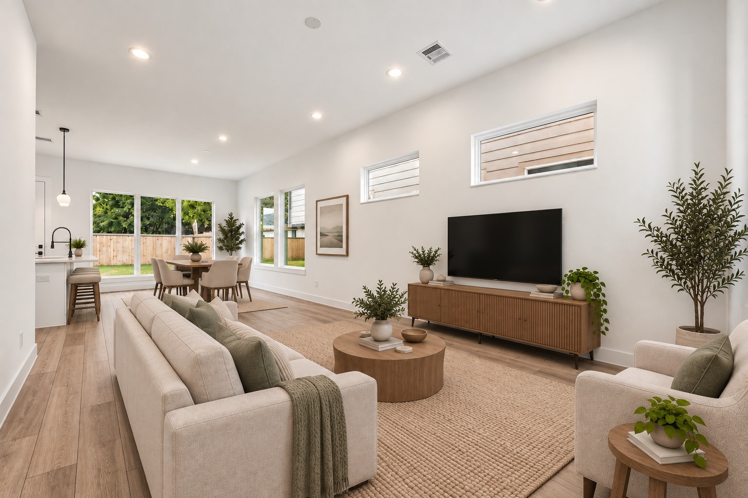 Virtually staged family room. Virtually staged family room.