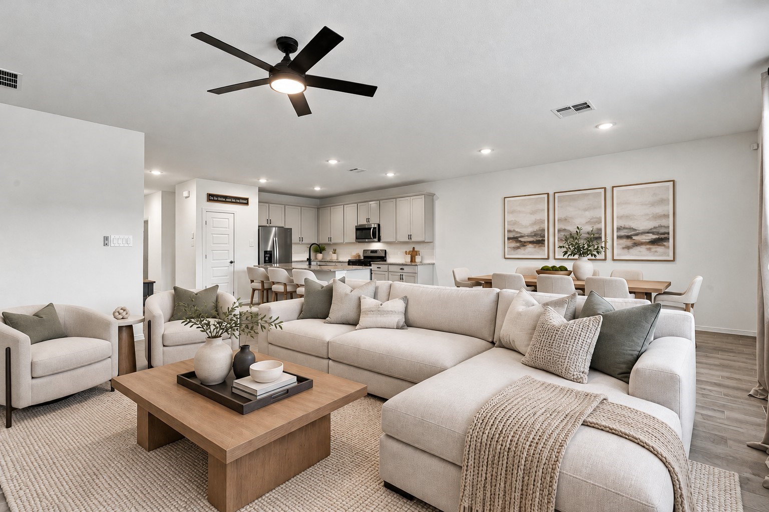 Virtually Staged: The generous floor plan offers plenty of flexibility for comfortable everyday living and entertaining, with convenient access to adjacent areas of the home.