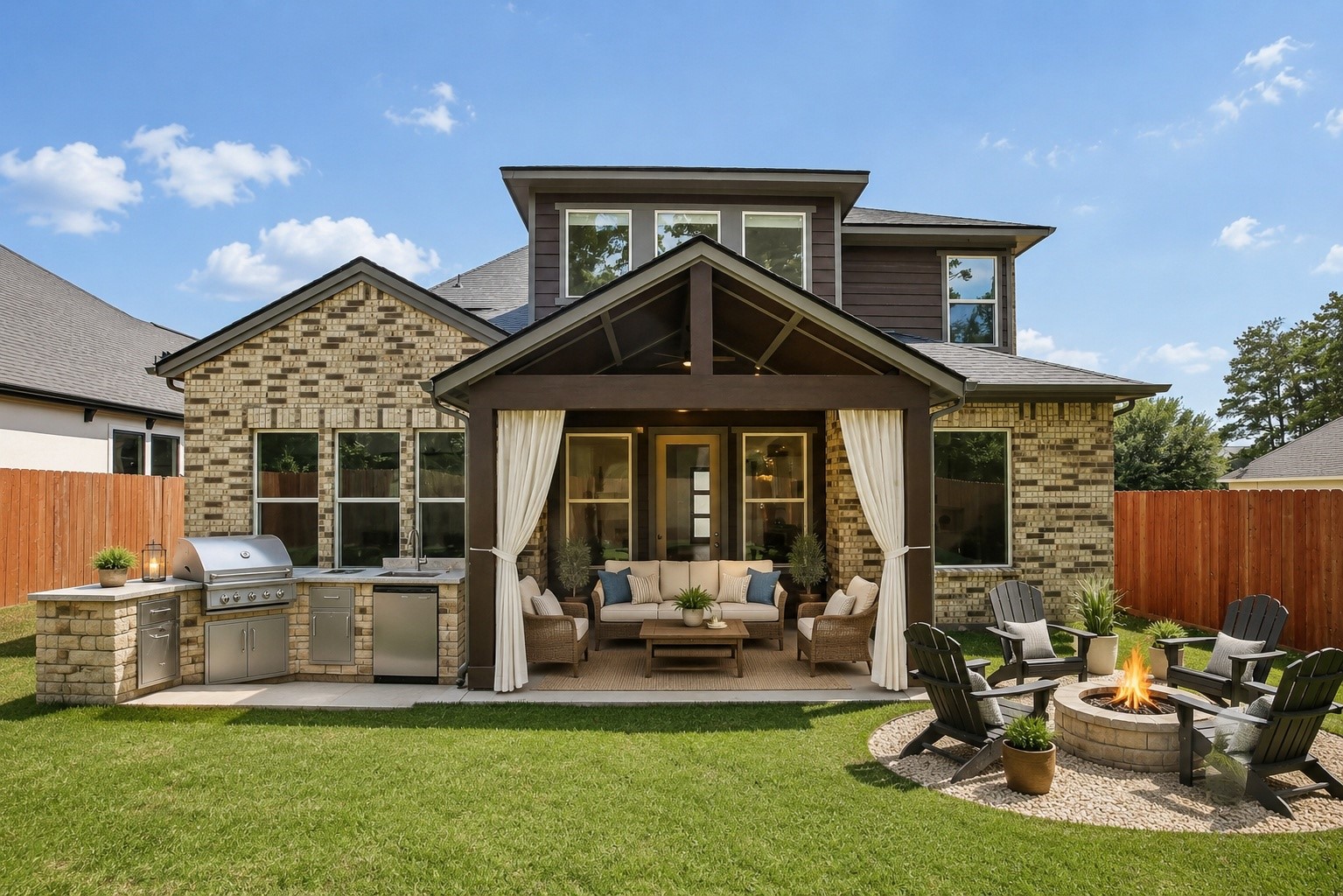 Potential backyard oasis...the sky's the limit, let your imagination soar...Virtually stages w/outdoor kitchen and firepit and drapes and furniture