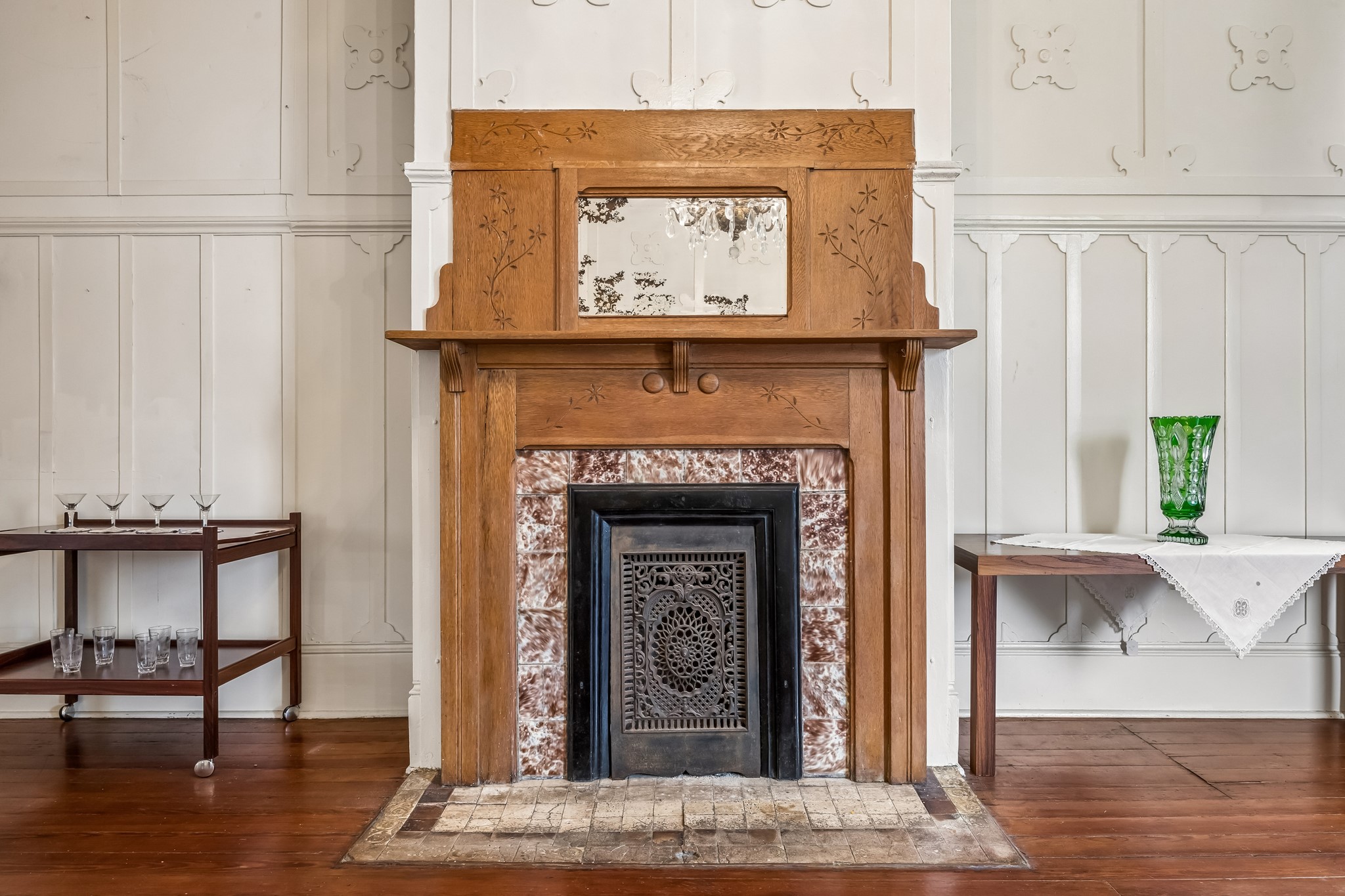 The third original coal burning fireplace with the original mantel and tile work