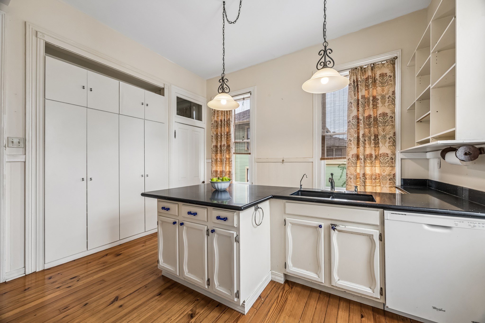 The cabinets in the peninsula were vintage and salvaged when the kitchen was remodeled.