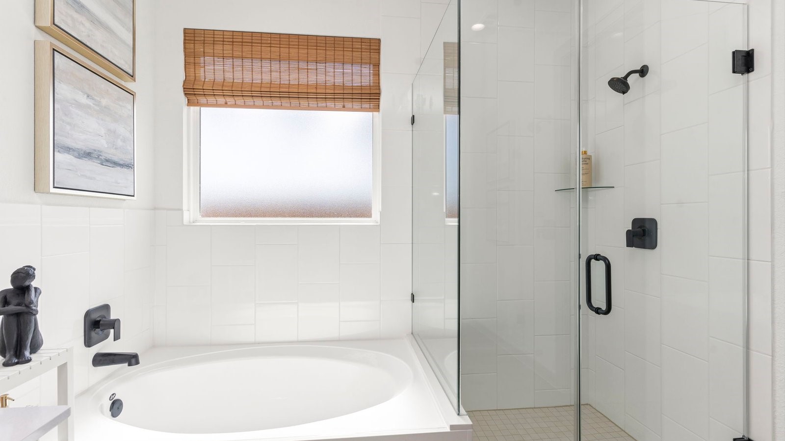 separate tub in the primary bathroom