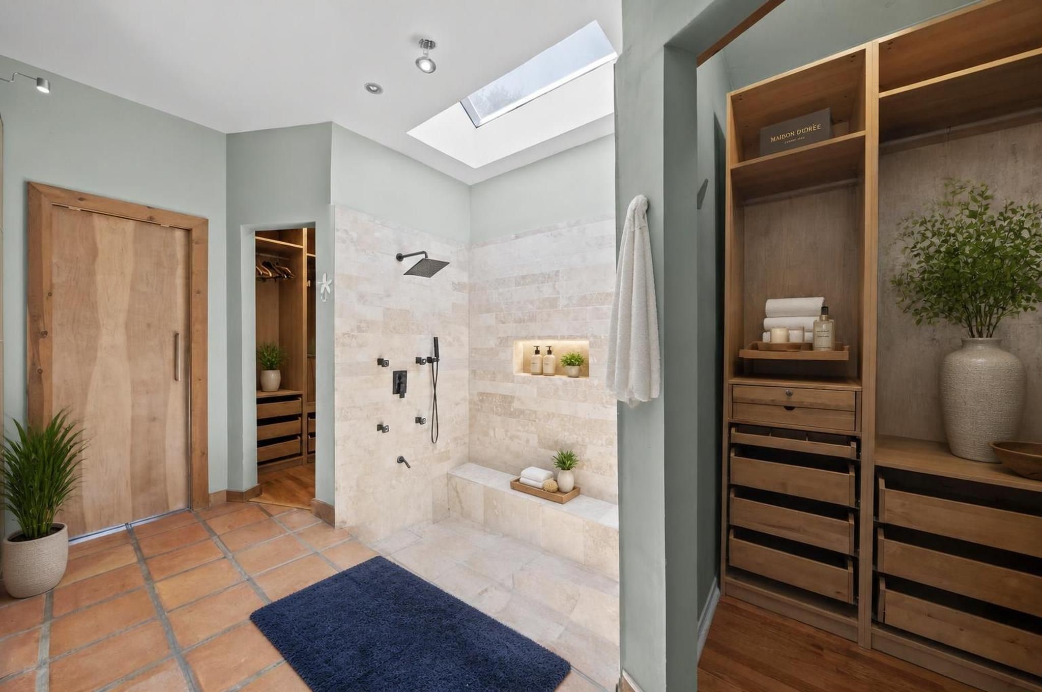 The Italian-inspired soaking area creates a standout moment inside the primary bath. It adds character, texture, and a spa-like detail that separates the suite from a standard layout.