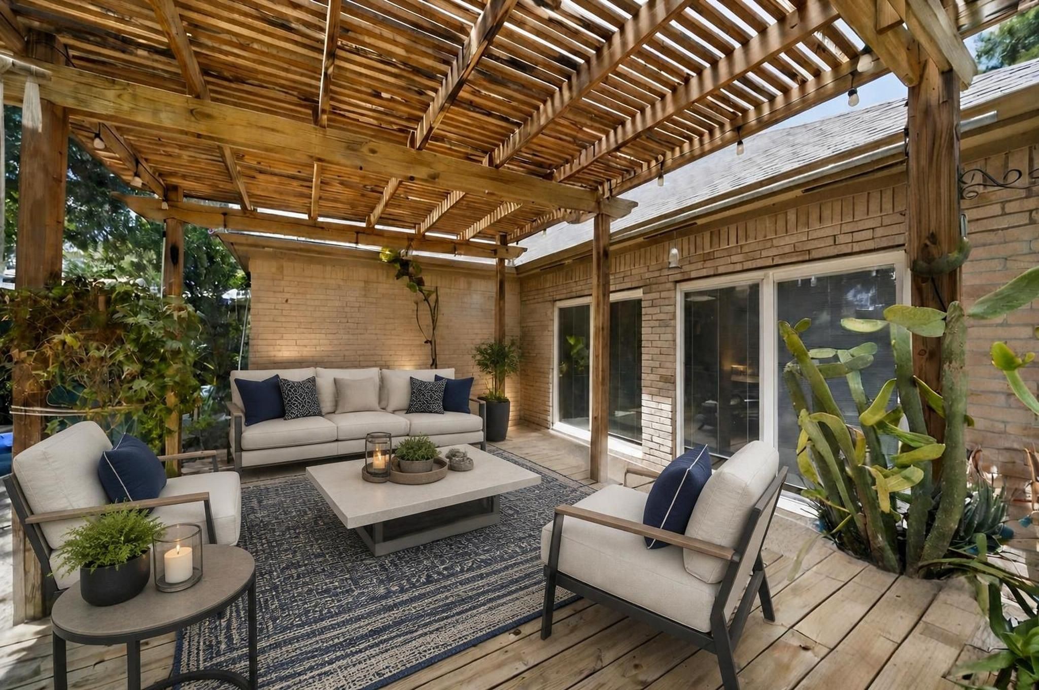 Covered back patio. Virtually staged.