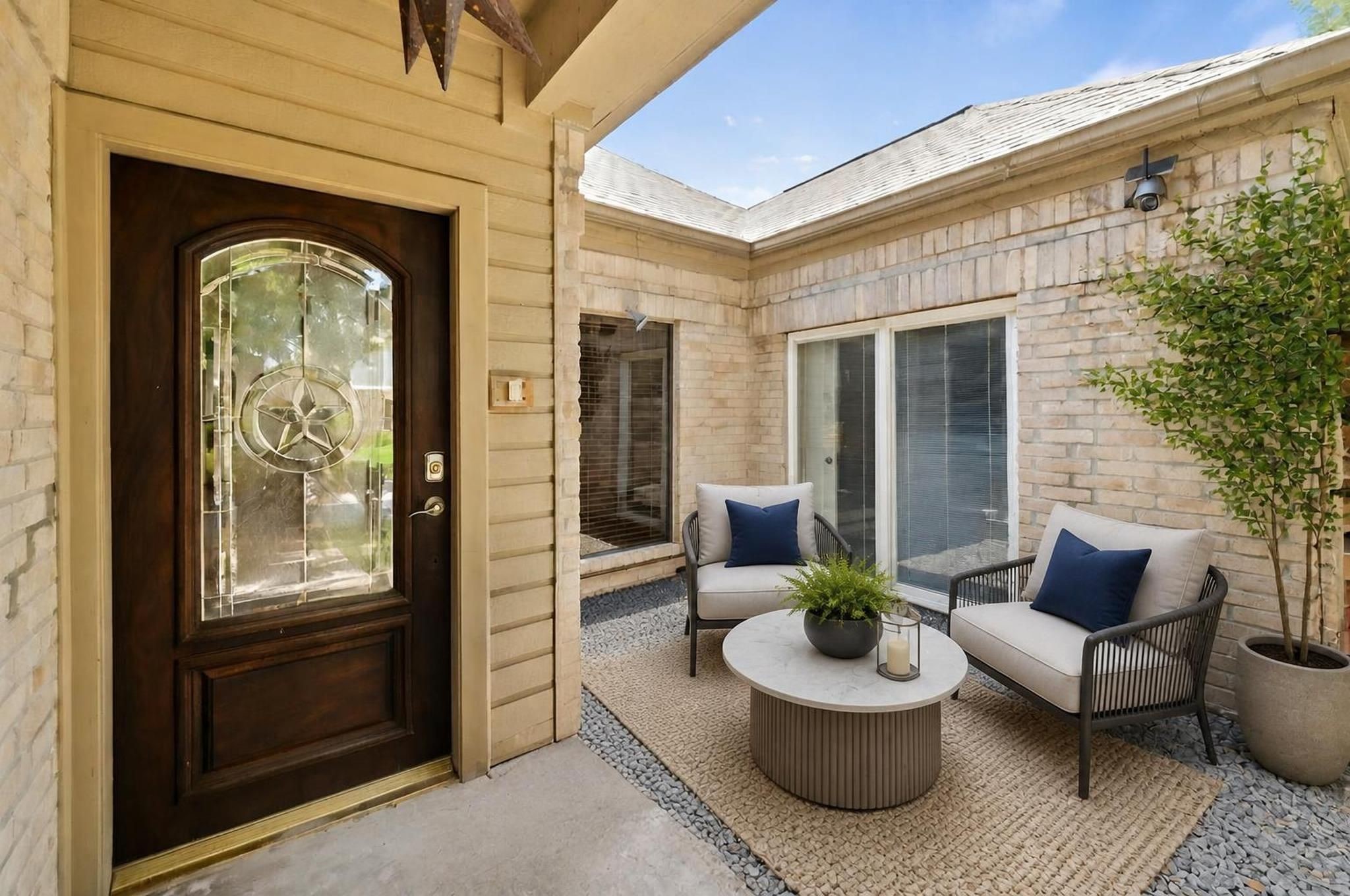 Front porch. Virtually staged.