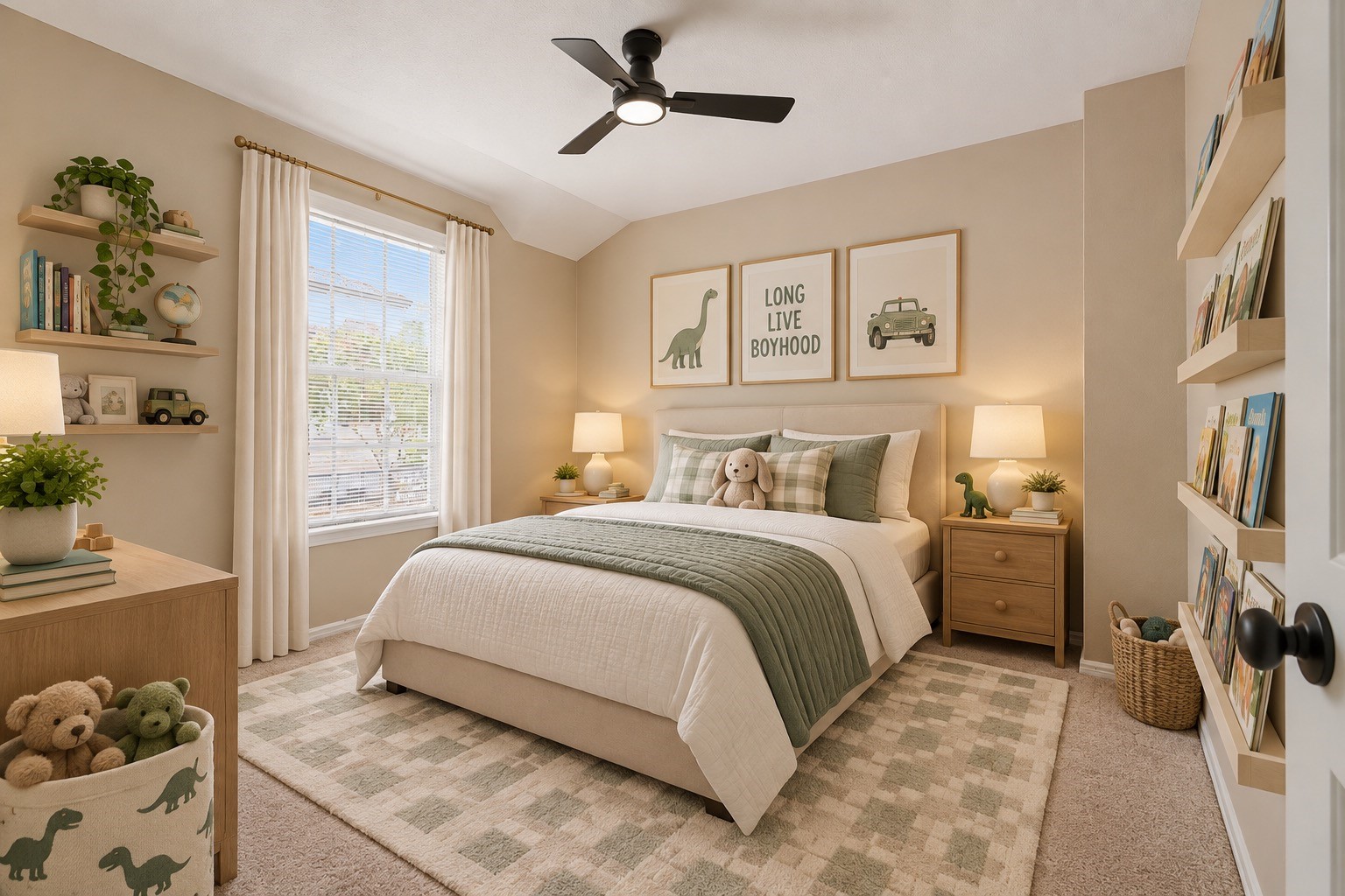 Virtually staged secondary bedroom.