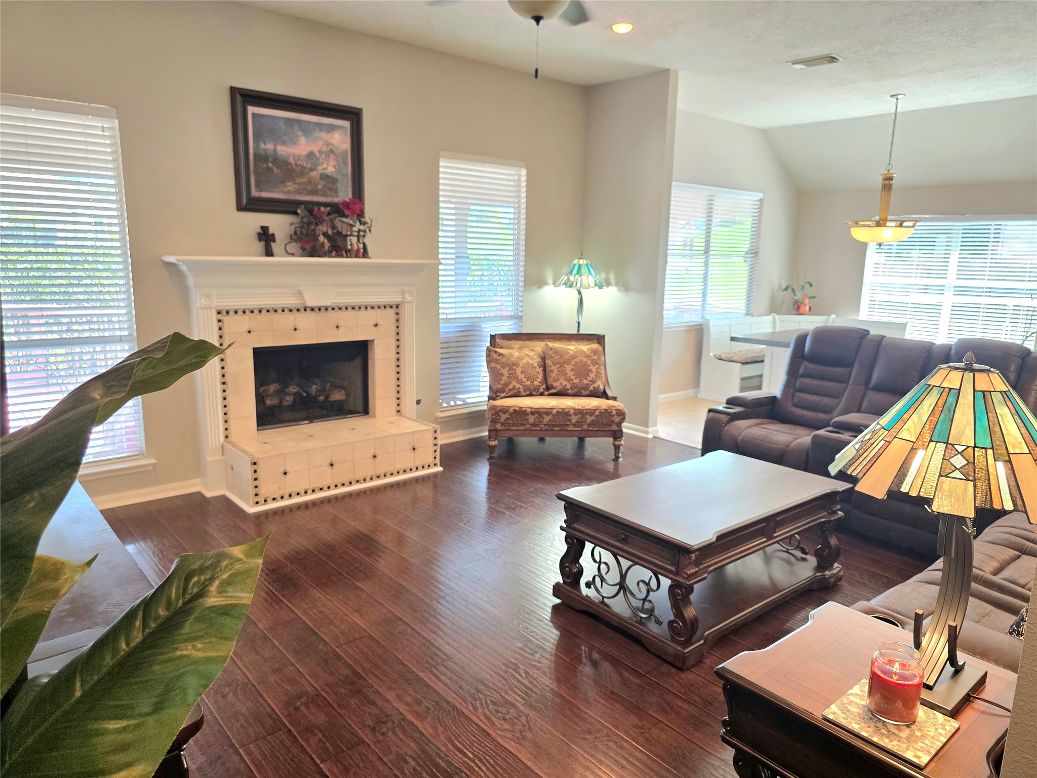 Notice the unique detail around the gas long fireplace