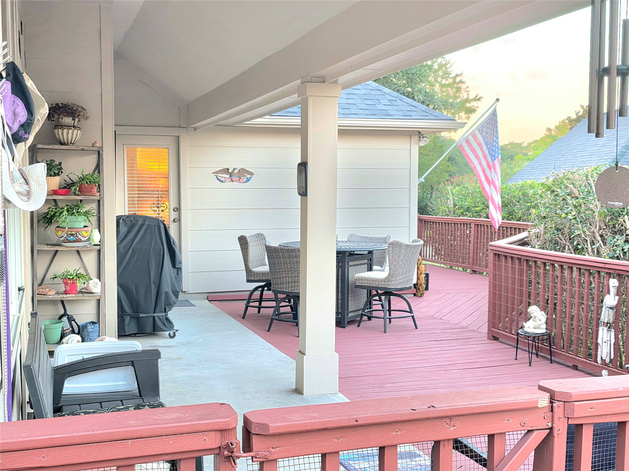 Enjoy the covered deck plus the very large deck attached with plenty of room for grilling and enjoying the fire pit