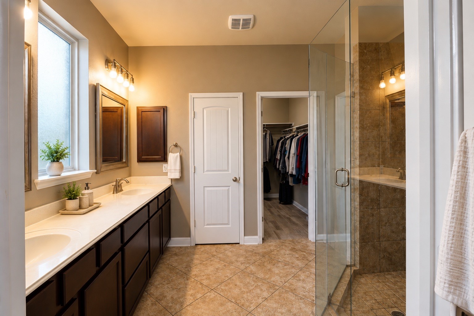 Master Bathroom, dual vanities, walk in closet