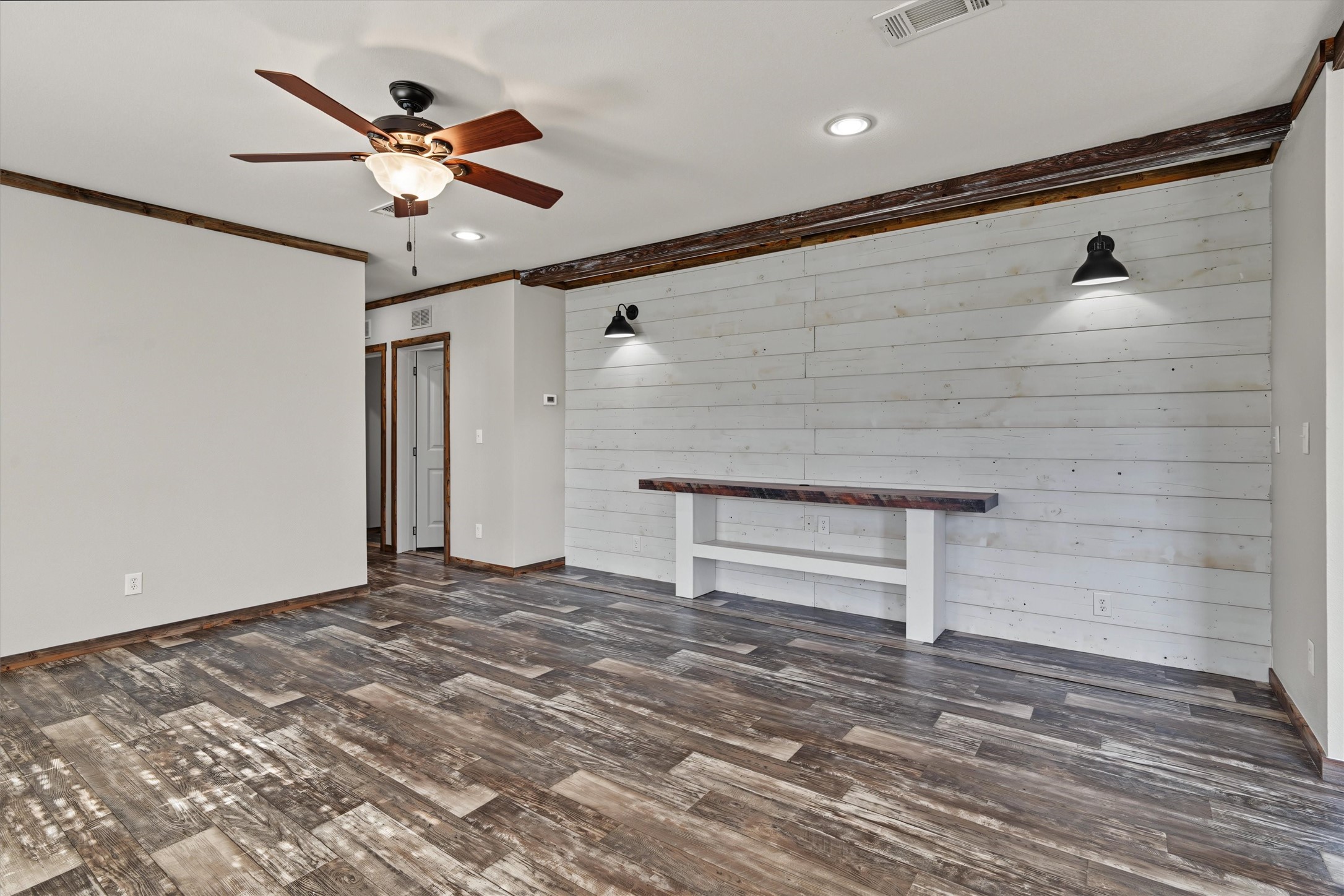 Custom Living Room Accent Wall  A stylish custom accent wall adds character, personality, and a beautiful focal point to the spacious living area