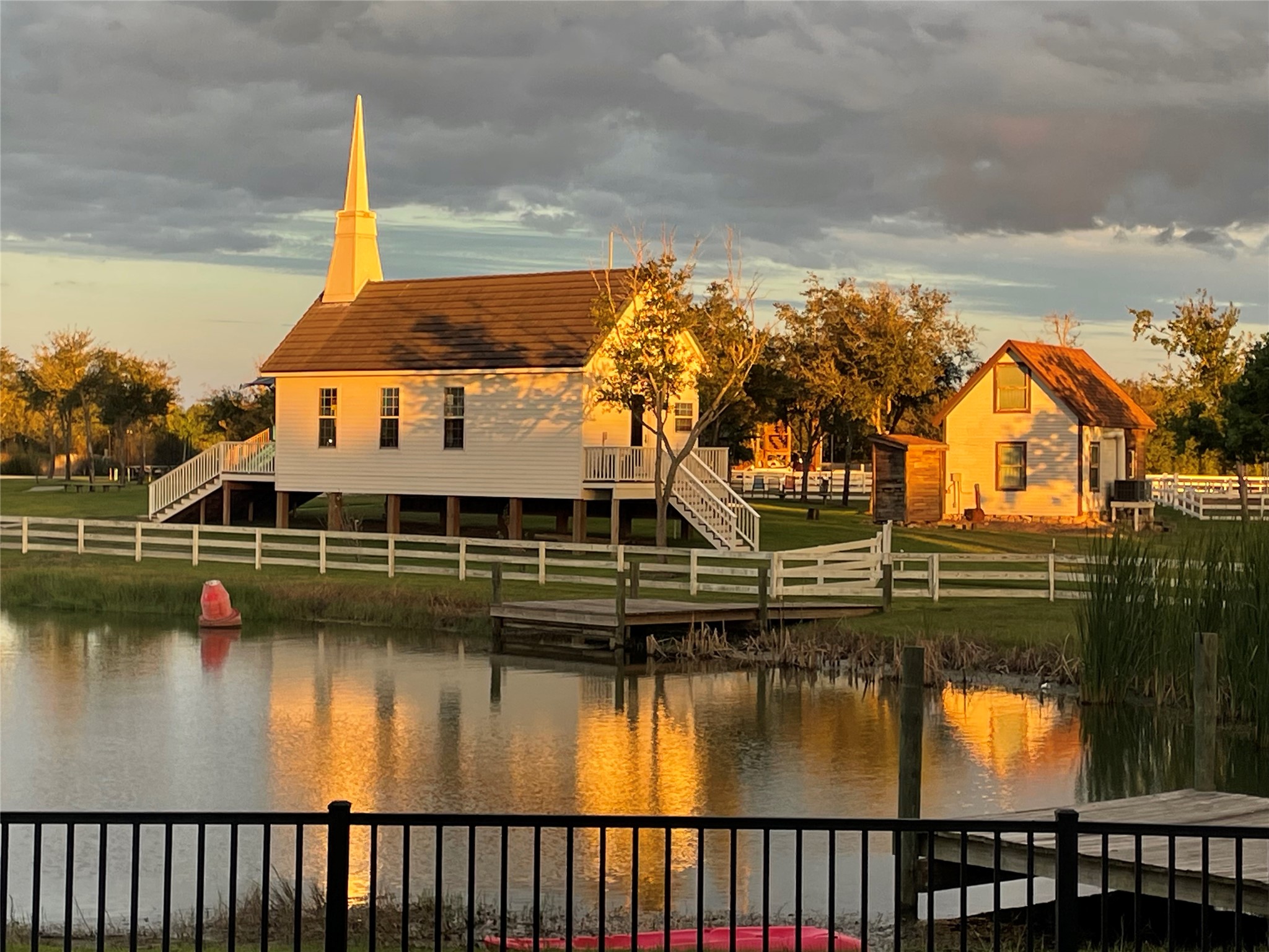 a shot the home owner took of the church across the lake