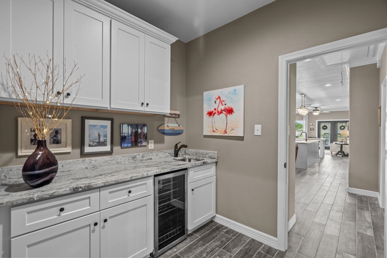 Great storage space, wine fridge!