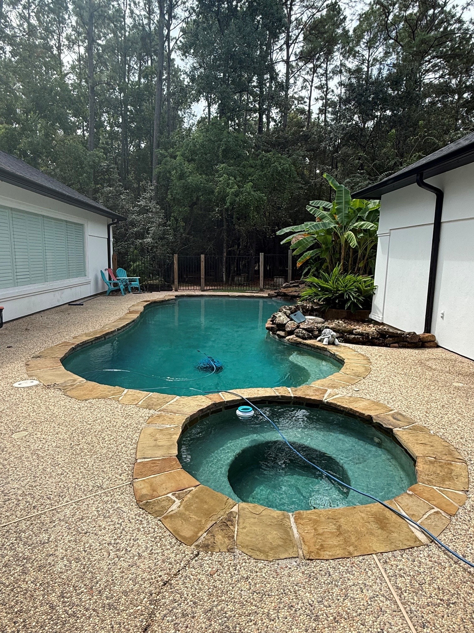 Pool and spa with Casita on the left