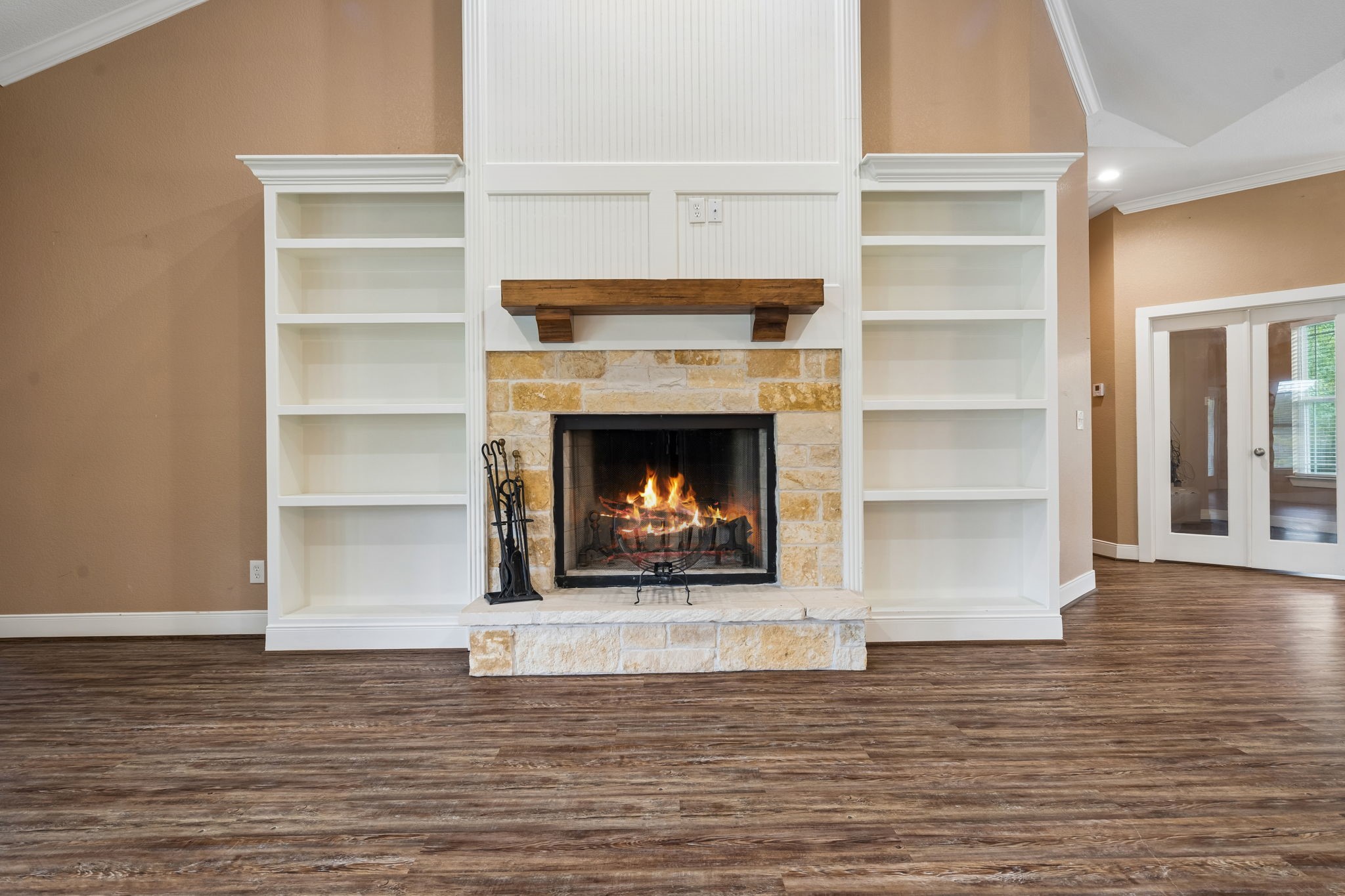 Storage around fireplace