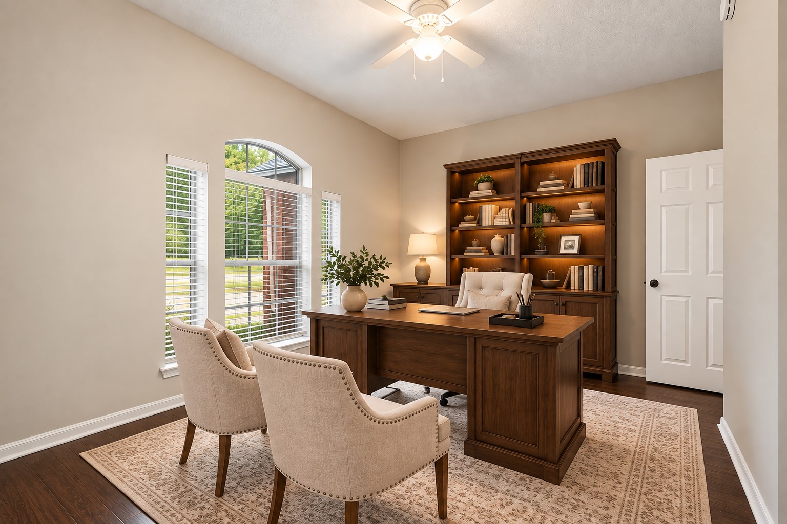 The private home office features a closet, offering the versatility of a fourth bedroom.