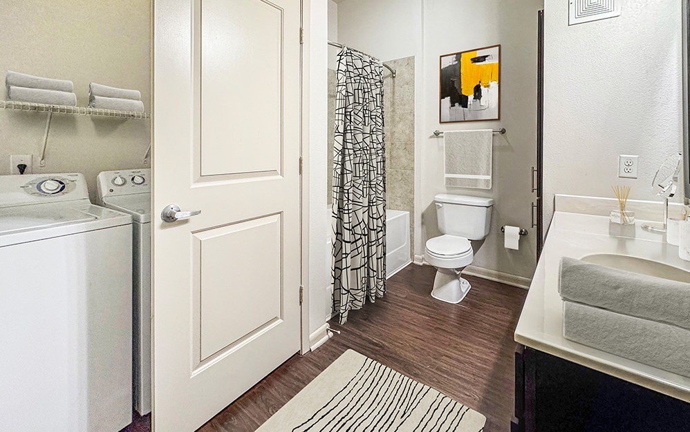Side by side washer and dryer in unit. Side by side washer and dryer in unit.