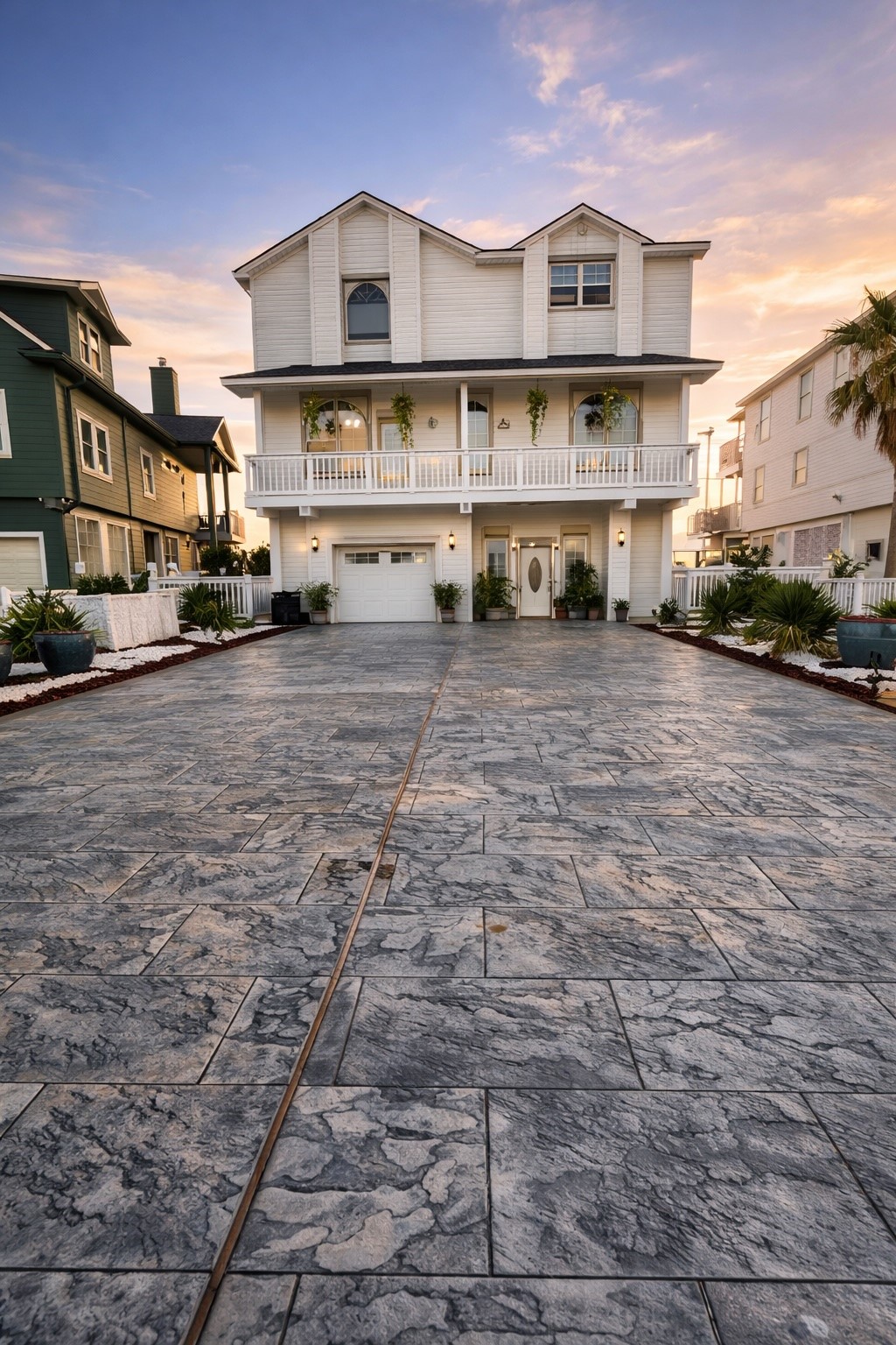 Front exterior with stamped concrete driveway