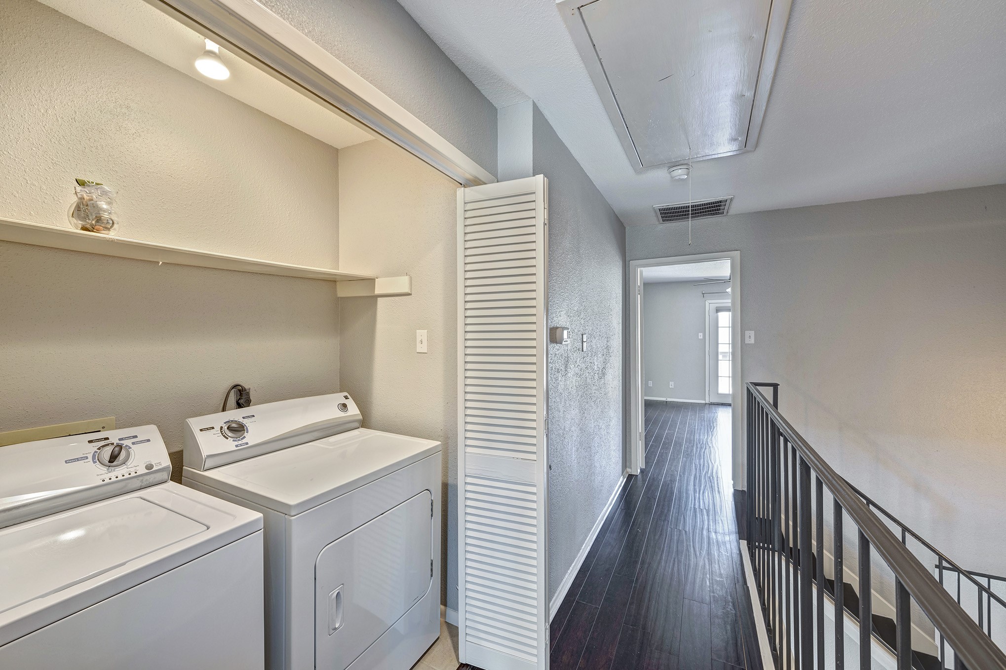 Upstairs layout. Washer/dryer included. Back bedroom straight ahead.
