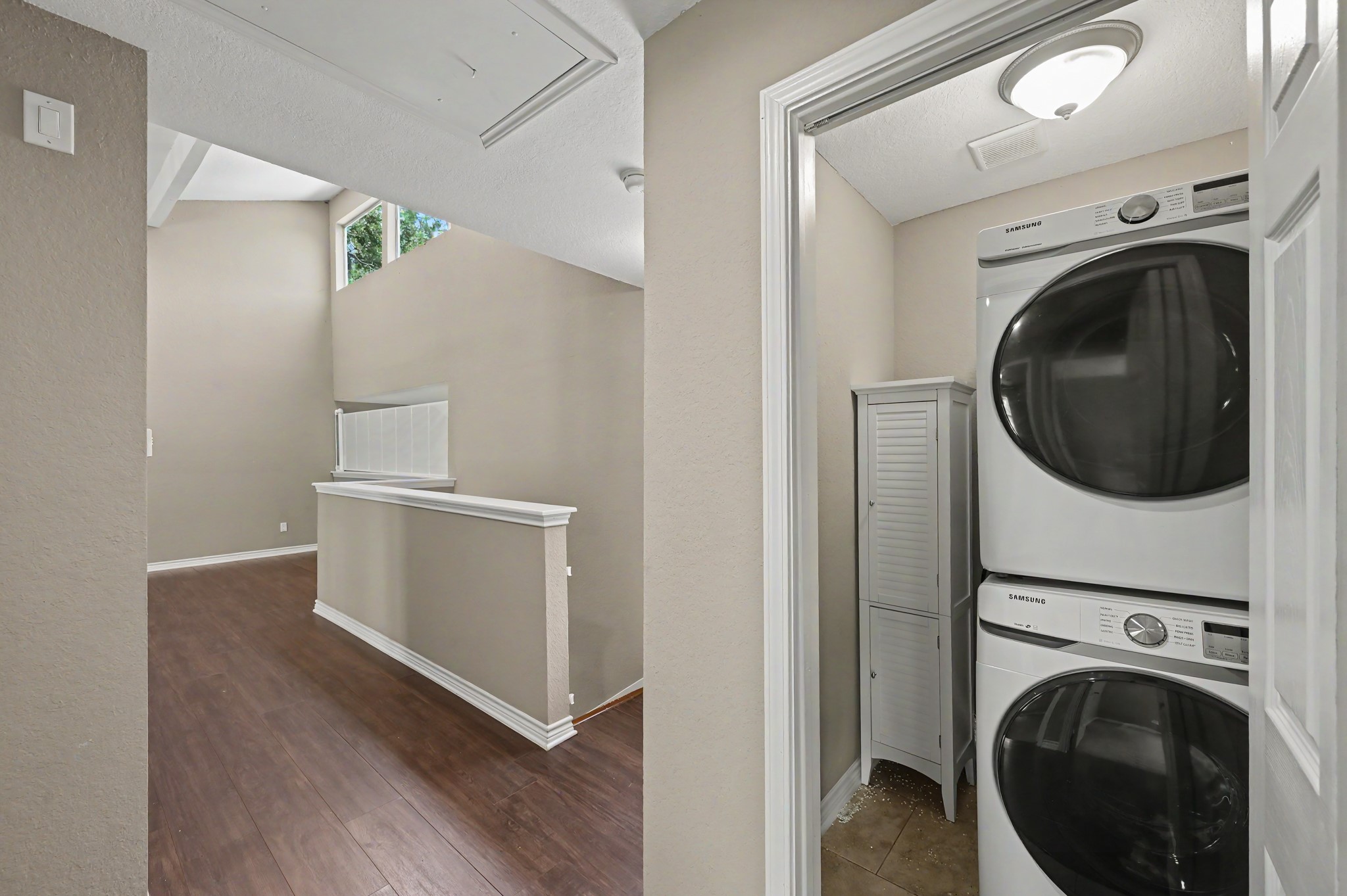 Conveniently located on the 2nd floor with 3 of the 4 bedrooms so laundry stays where it (mostly) starts! A second washer hook up was added in the garage with the option of adding a dryer hookup later to complete the second laundry.