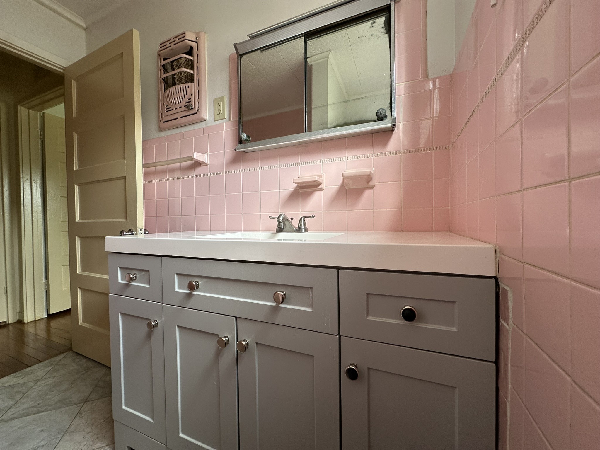 Updated vanity with plenty of storage.