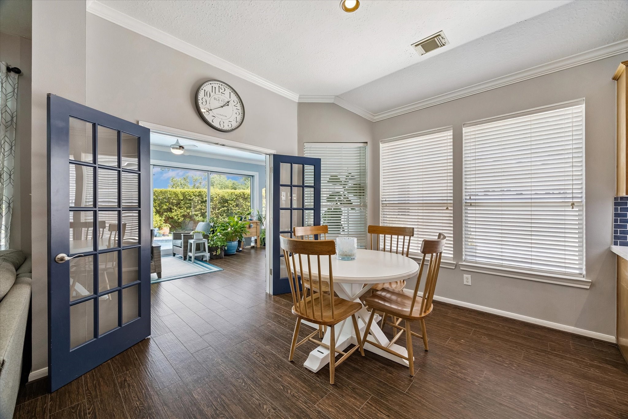 The kitchen nook leads to an impressive and spacious sun room.