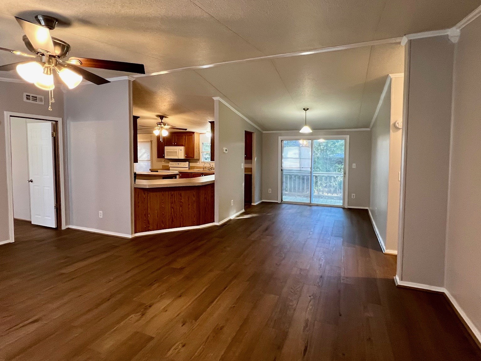 Living room overlooking the kitchen.