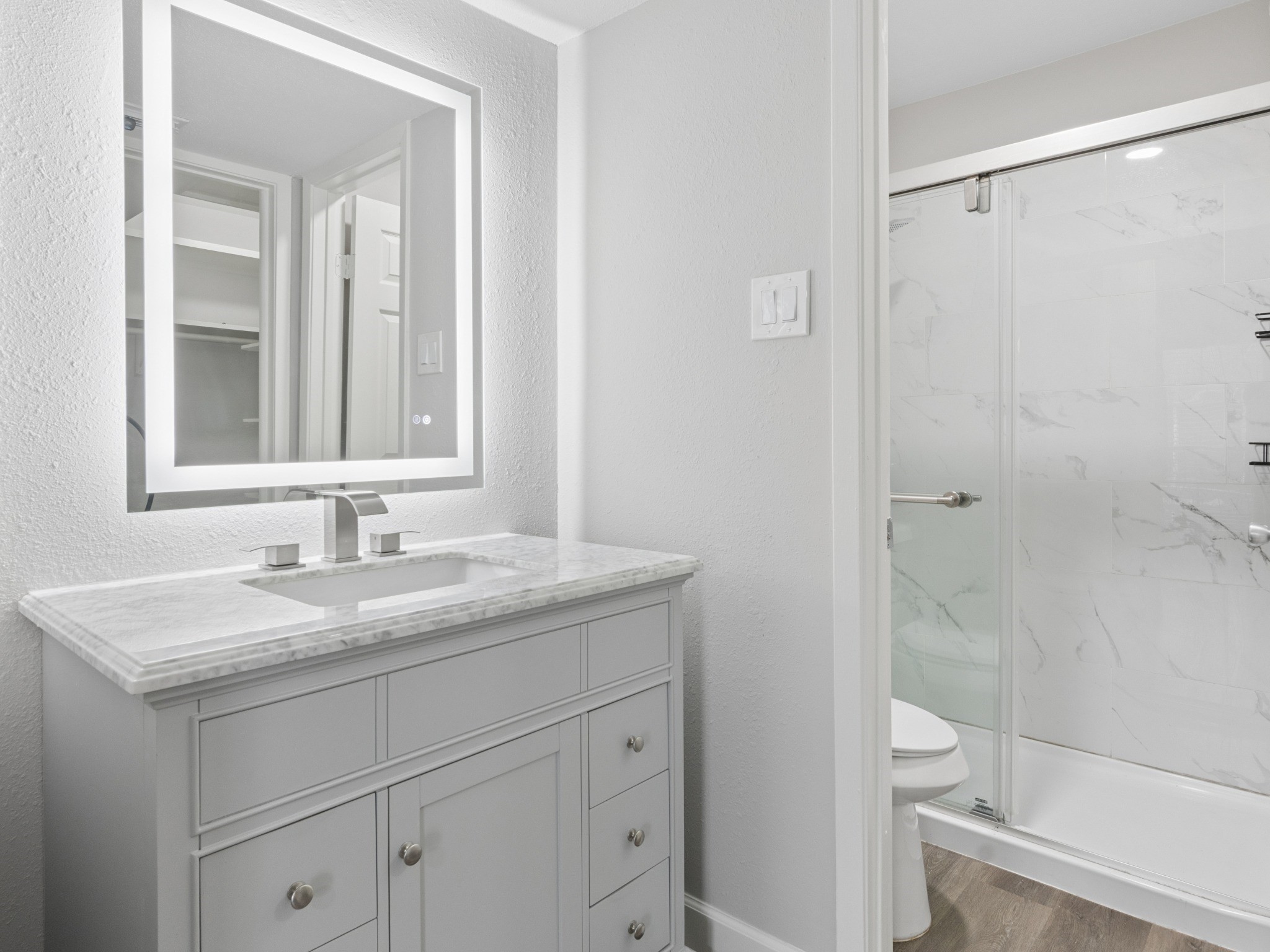 Master bathroom with walk in shower.