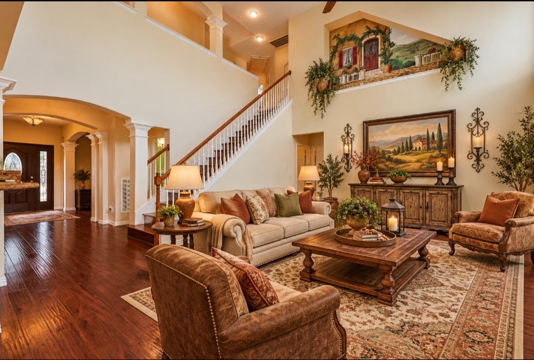Virtually Staged Living Rm w hand painted mural