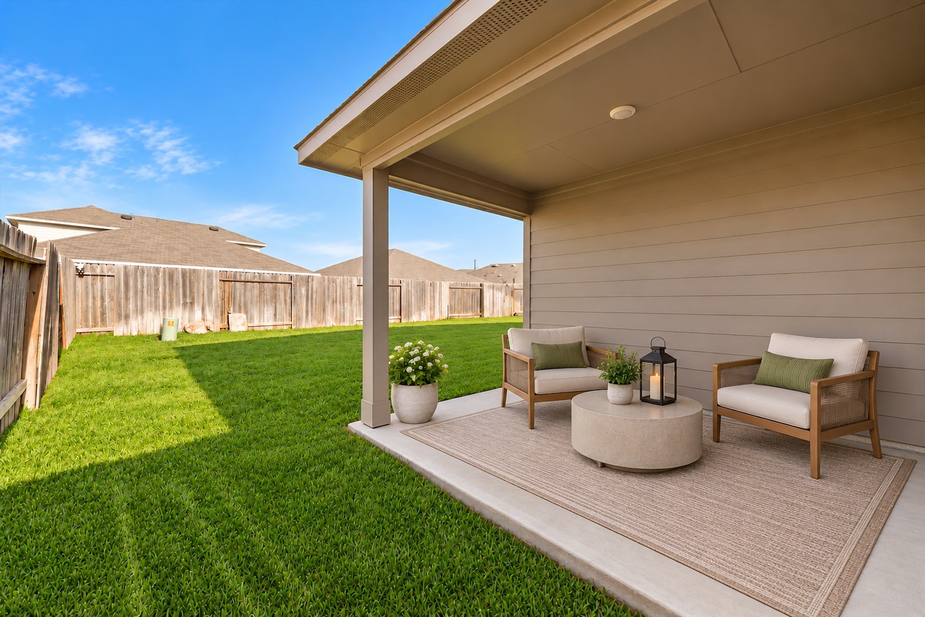 Covered patio perfect for relaxing outdoors. *virtually staged