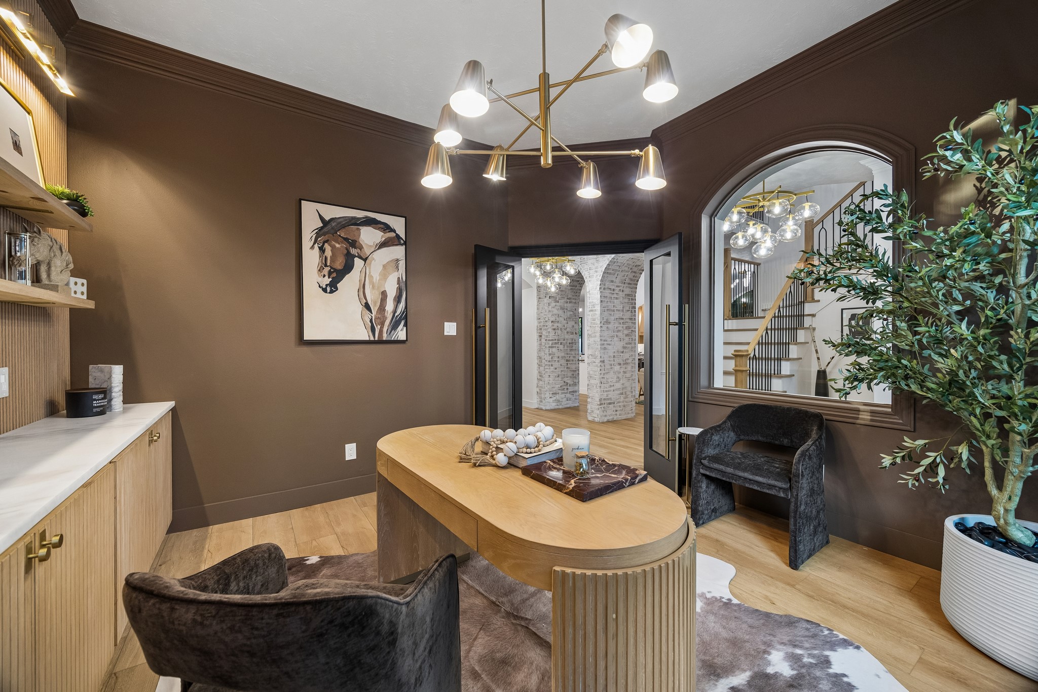 This rich paint and custom cabinetry is incredible
