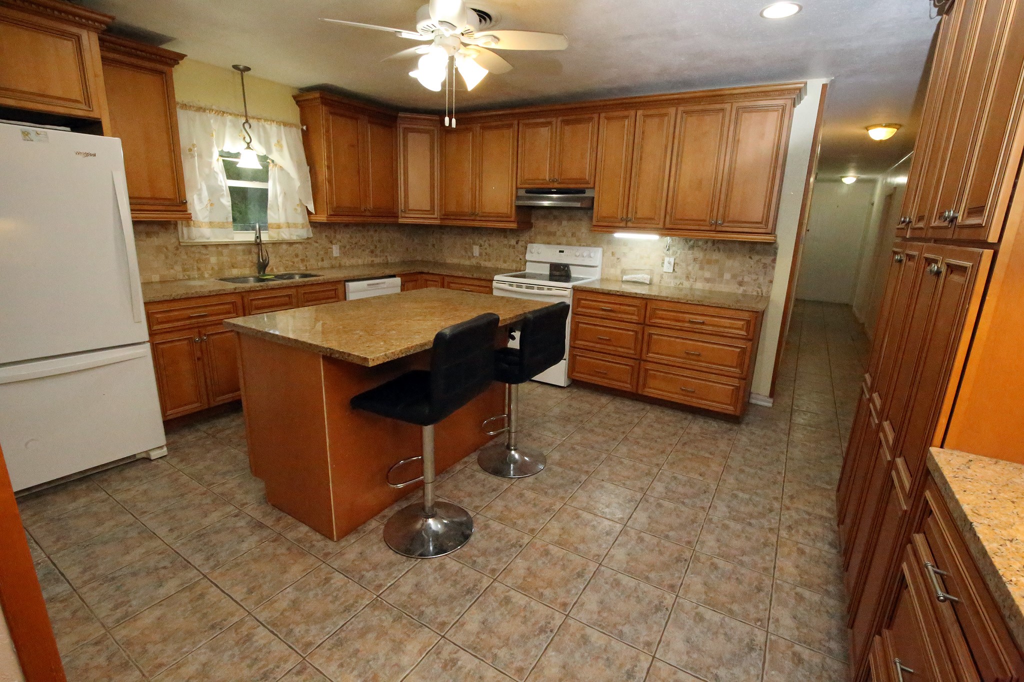 The kitchen is big and the refirgerator stays with the home!
