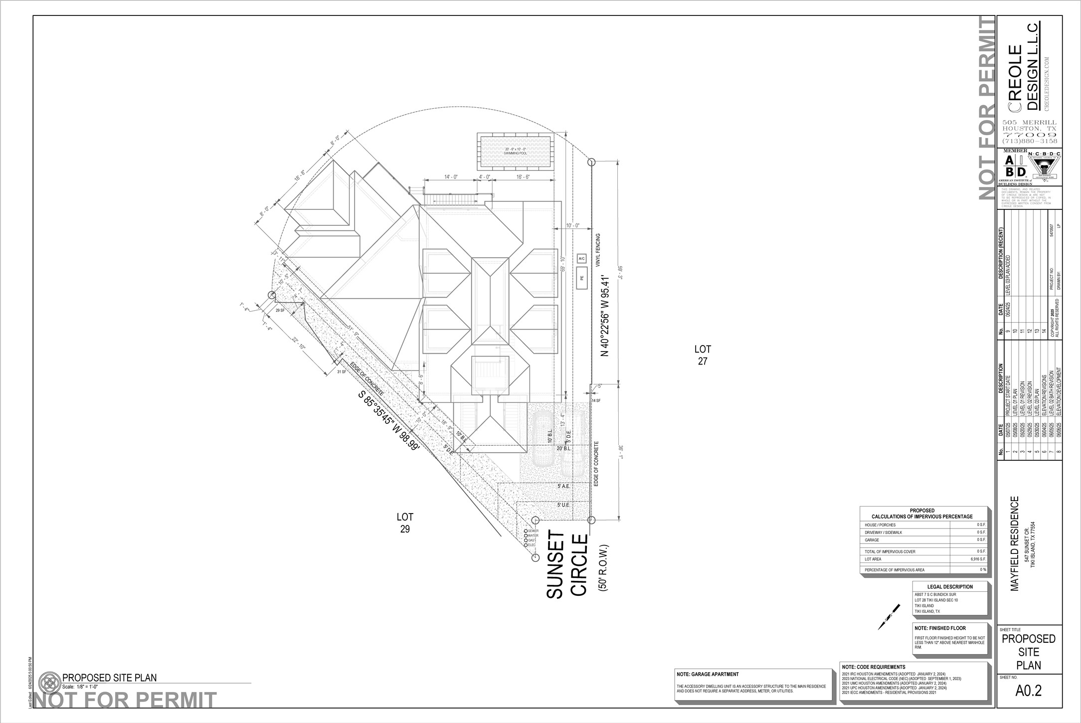Complete building plans available for purchase. This is the bird's eye view showing the house, dock, pool and plenty of parking.