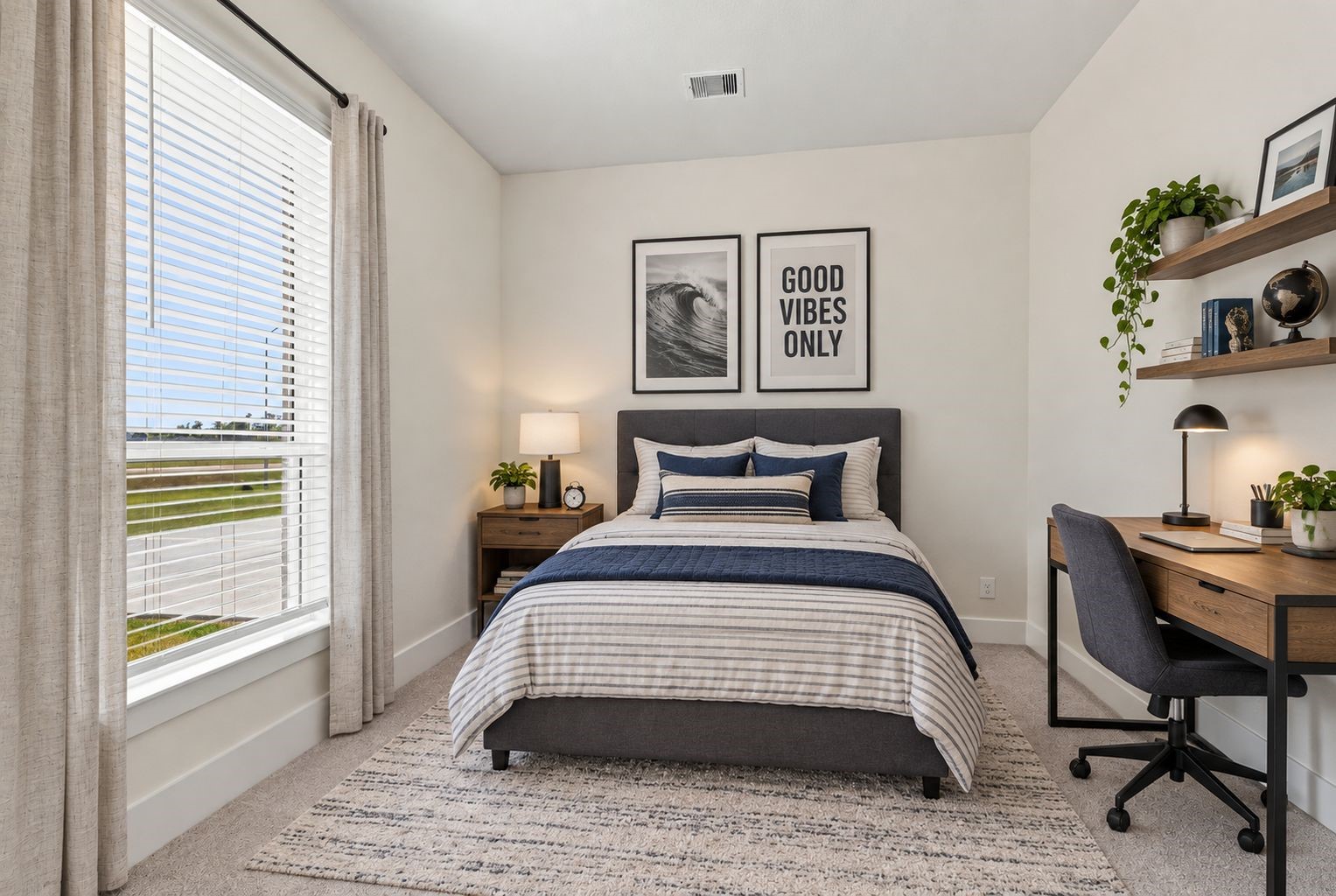 A STYLISH & VERSATILE BEDROOM! This inviting secondary bedroom features a large window, abundant natural light, and a comfortable layout with space for both sleeping and working! A dedicated desk area adds flexibility, making this room ideal for guests, family members, or a convenient work-from-home setup! **Photo is Virtually Staged**