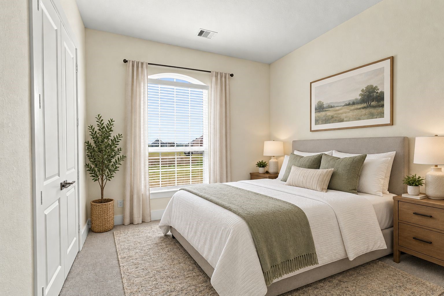 YOUR PRIVATE BEDROOM RETREAT! Unwind in this SERENE secondary bedroom featuring a spacious layout, a large window welcoming natural light, and a soothing neutral color palette! Thoughtfully styled for comfort, this inviting retreat is perfect for family members or overnight guests! **Photo is Virtually Staged**