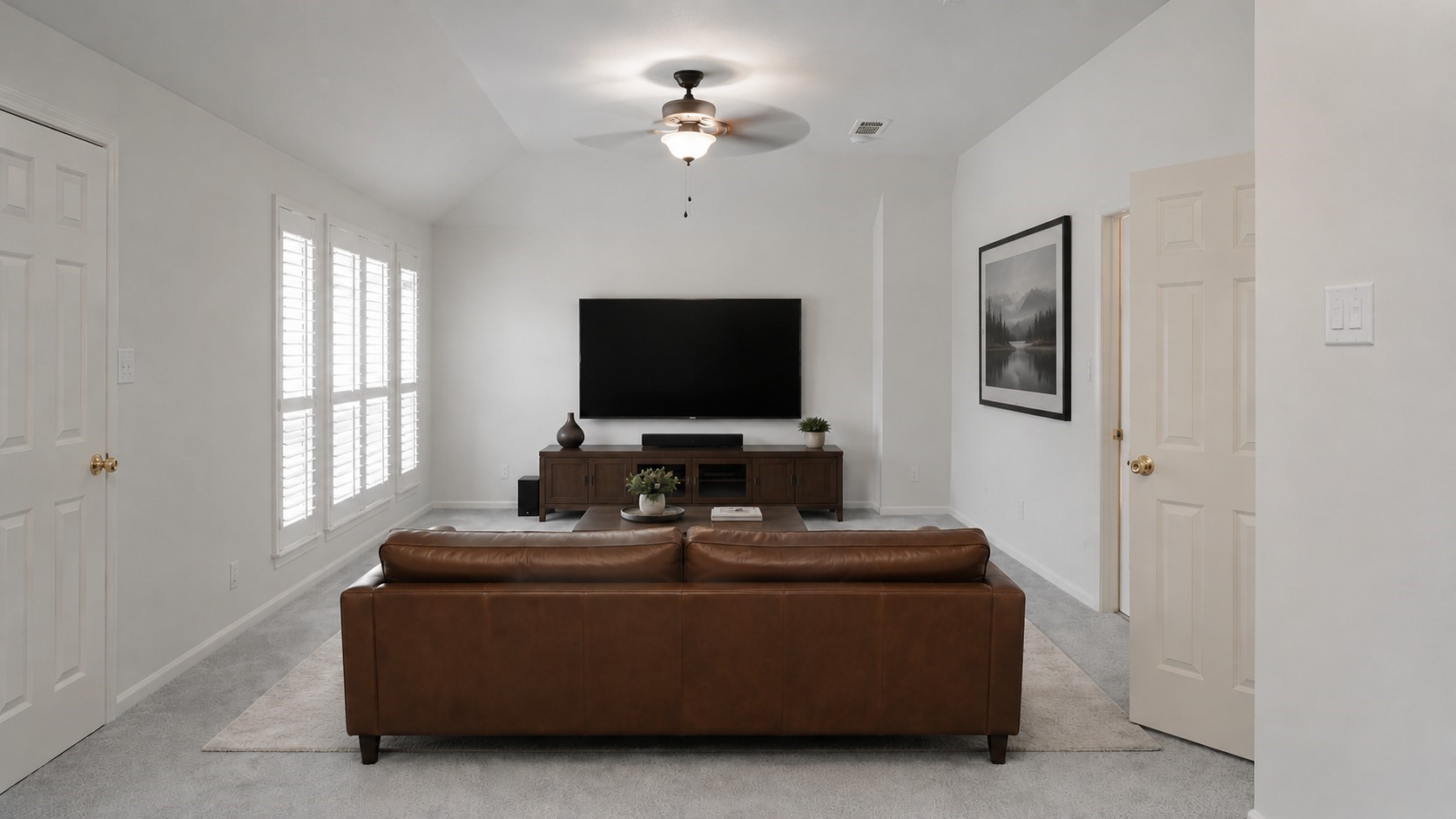 Virtual stage game room on second floor. windows overlooking the front yard.