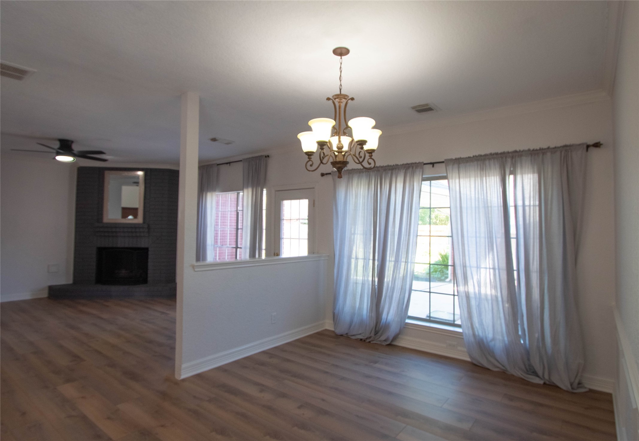 A view of the dining and family room, an open concept layout