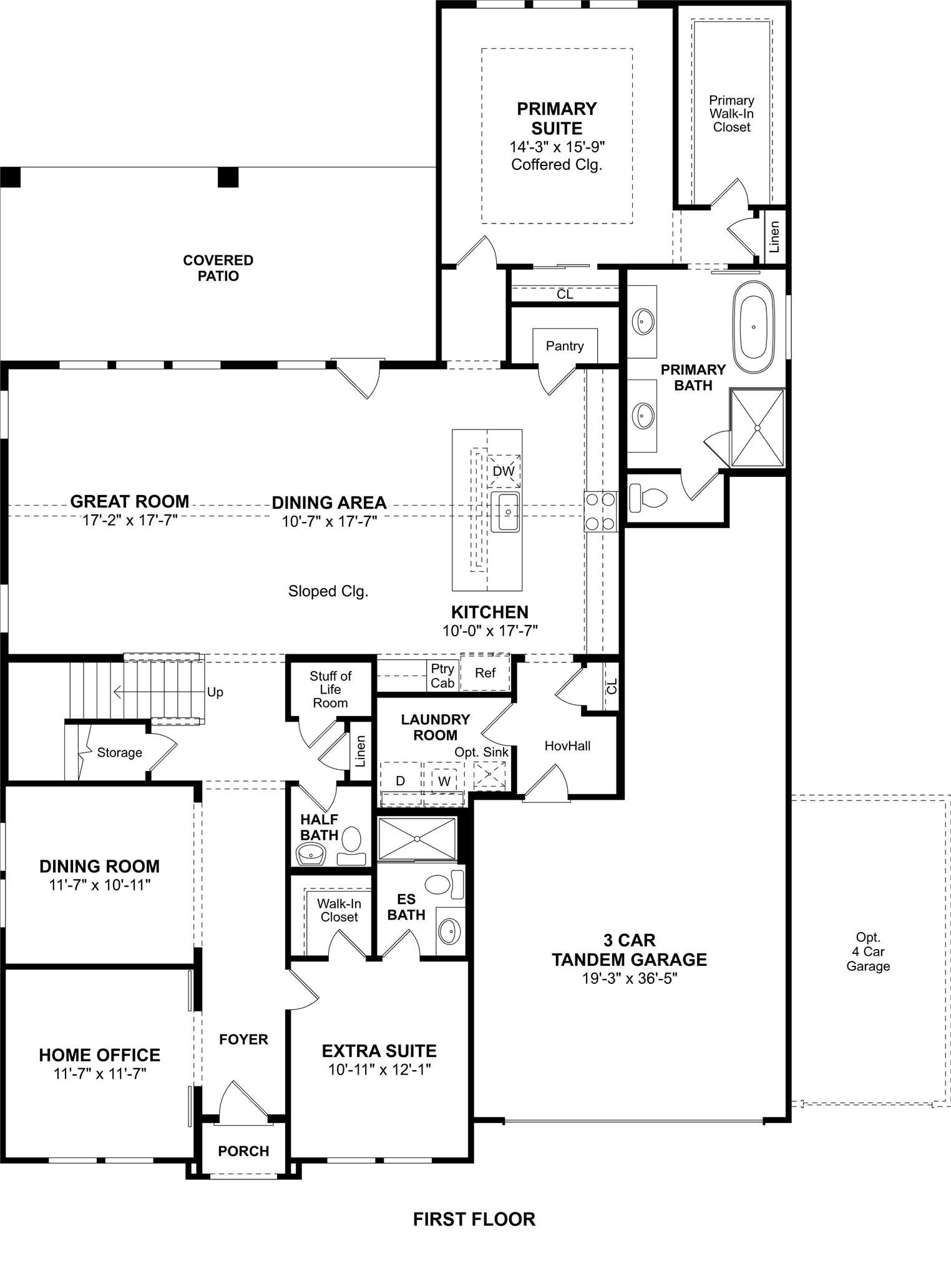The Stirling floor plan by K. Hovnanian Homes. 1st Floor shown. *Prices, plans, dimensions, features, specifications, materials, and availability of homes or communities are subject to change without notice or obligation.