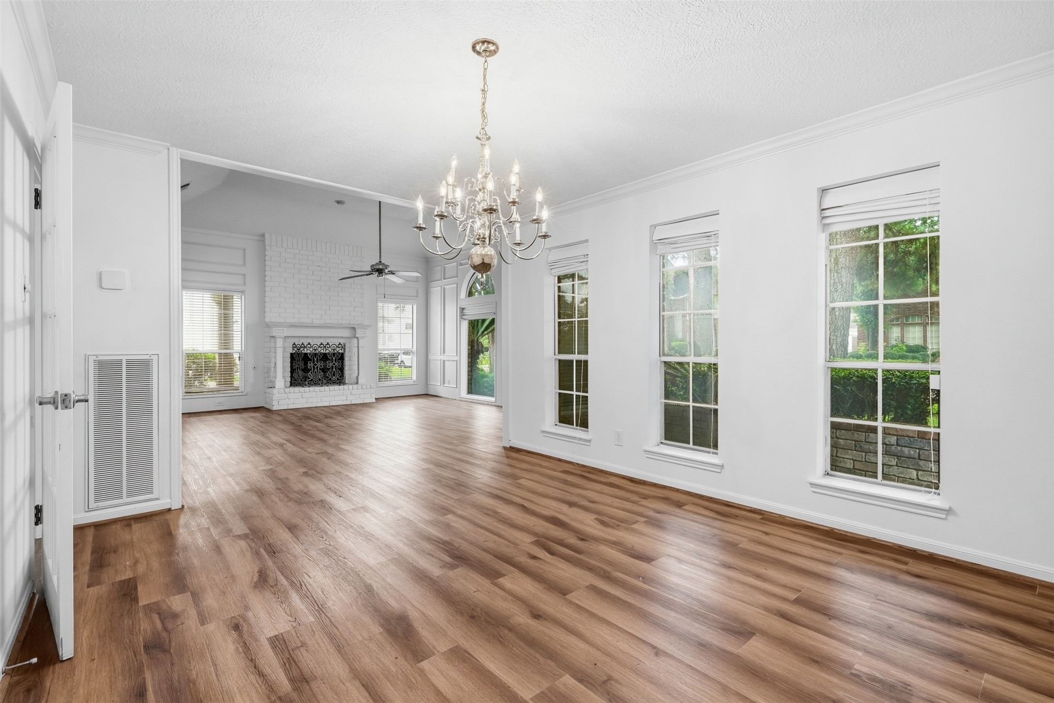 Conveniently located next to the kitchen, the formal dining room blends style with functionality.