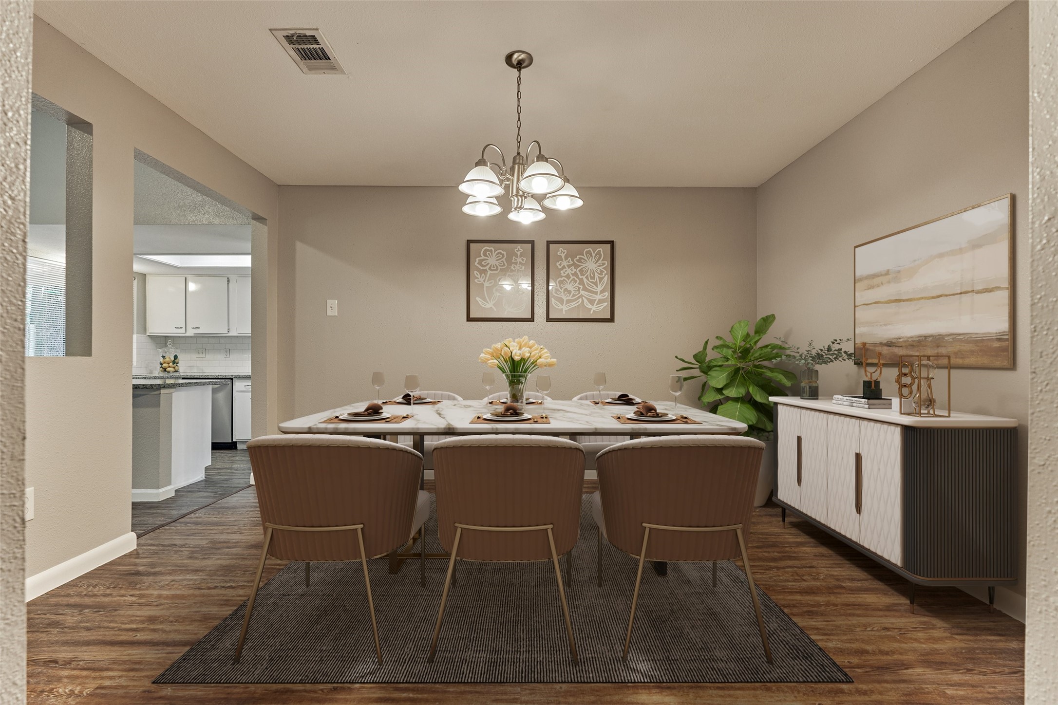Virtually staged dining room.