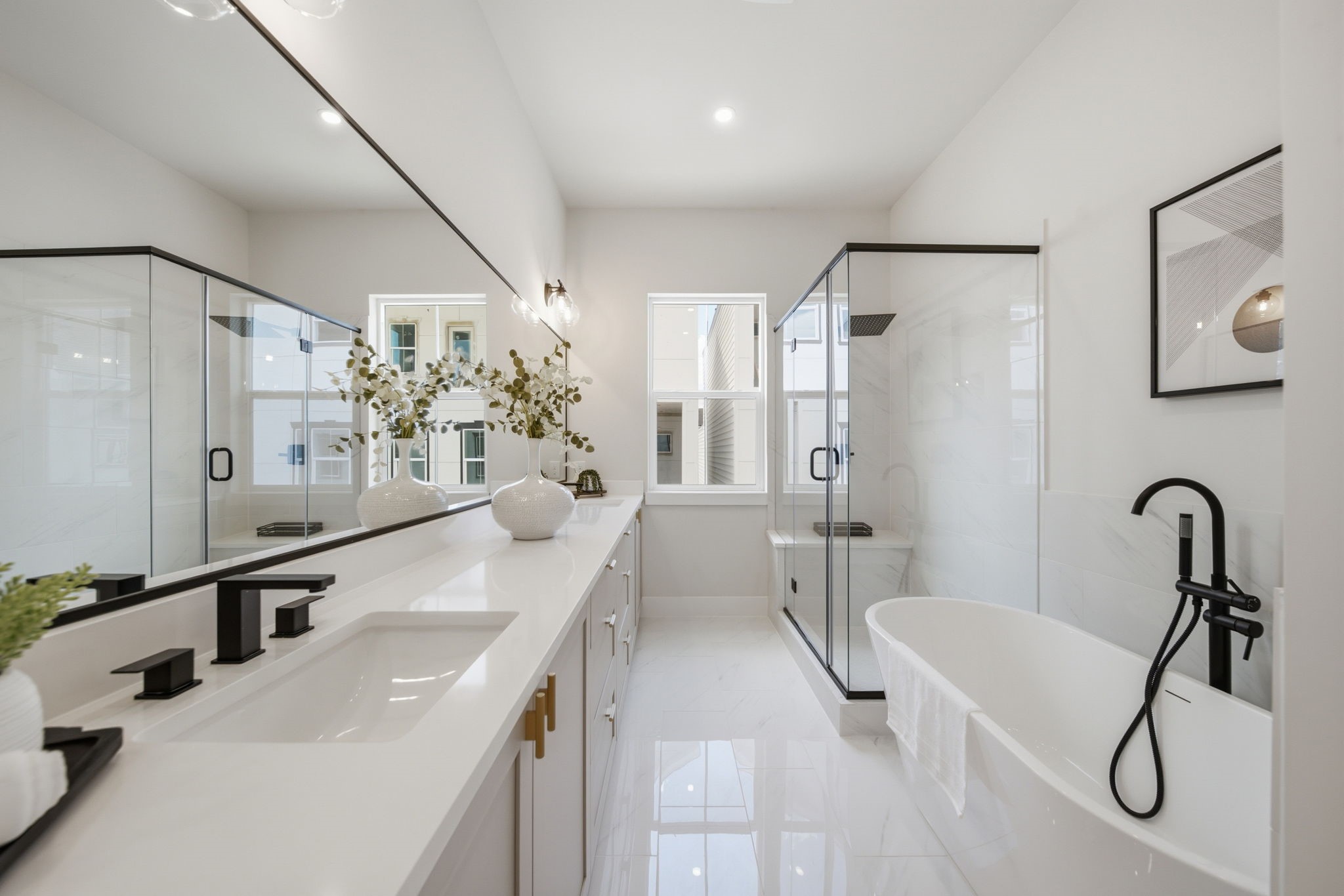 Primary bathroom with stand-alone tub and free-standing shower - located on the second floor.