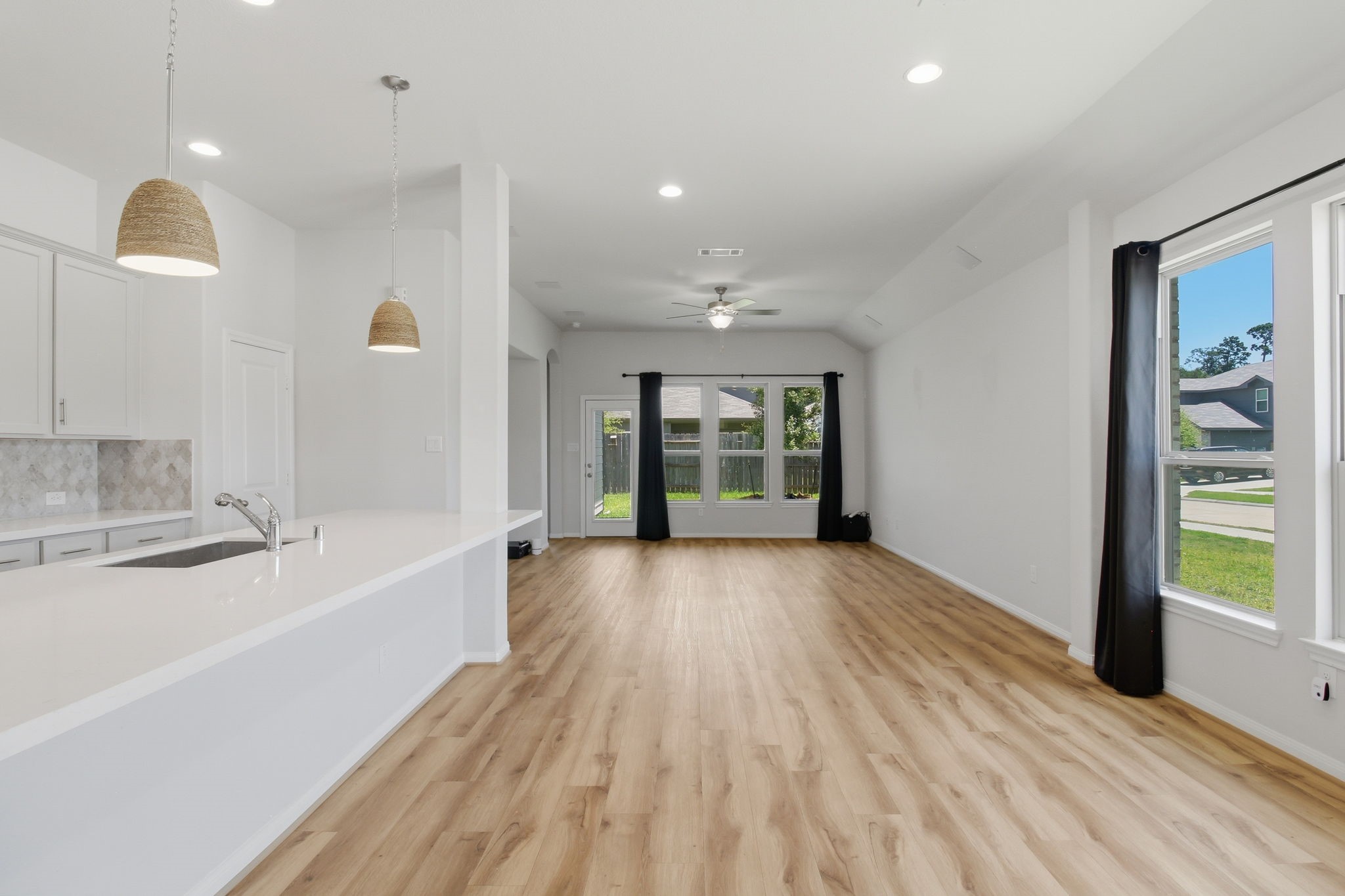 kitchen open to dining area
