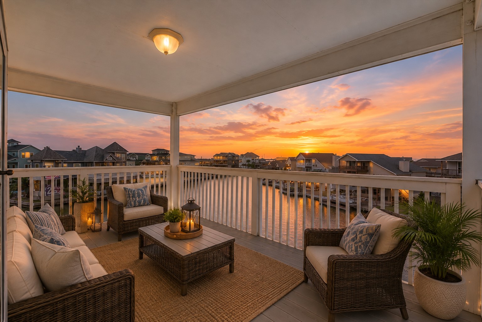 The private primary retreat offers its own waterfront balcony