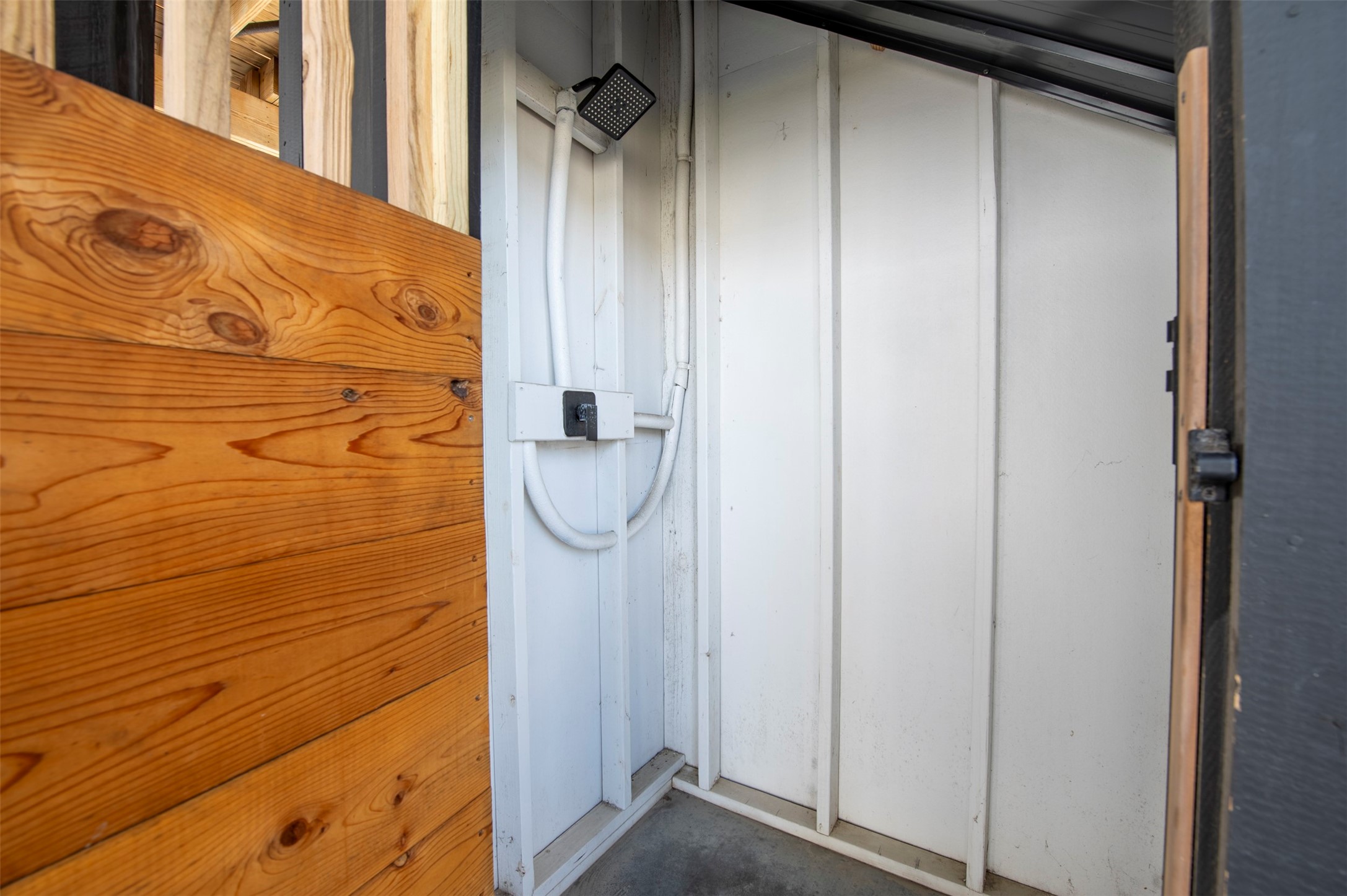 Front house private, enclosed outdoor shower