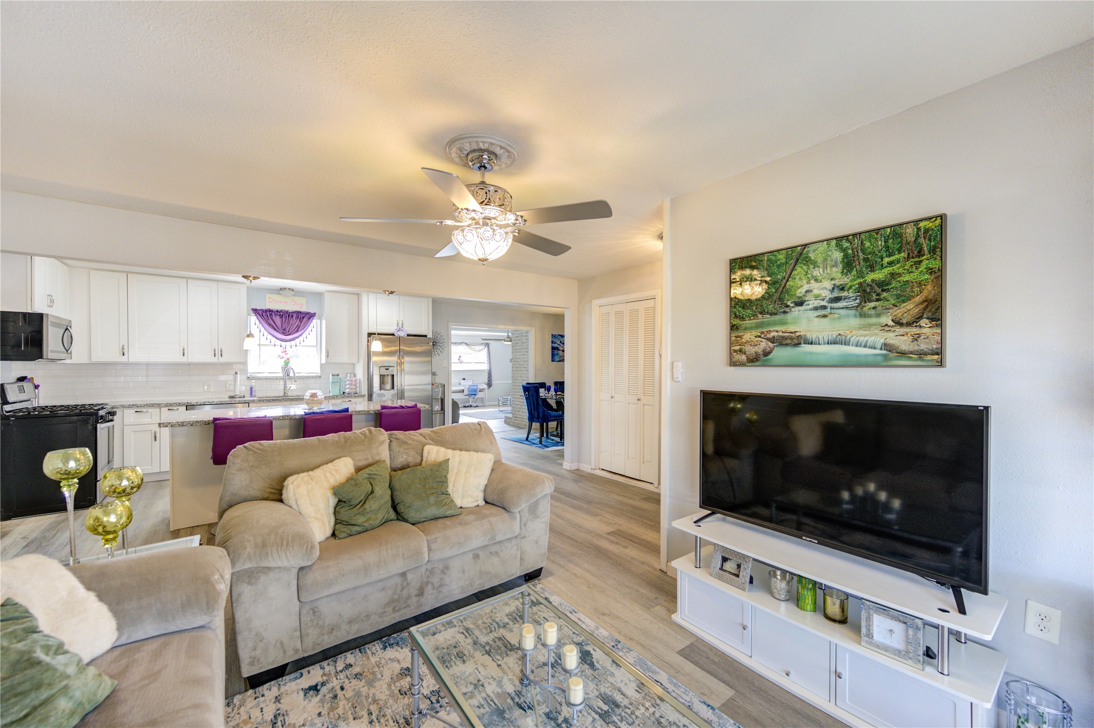 The family room opens to the kitchen.