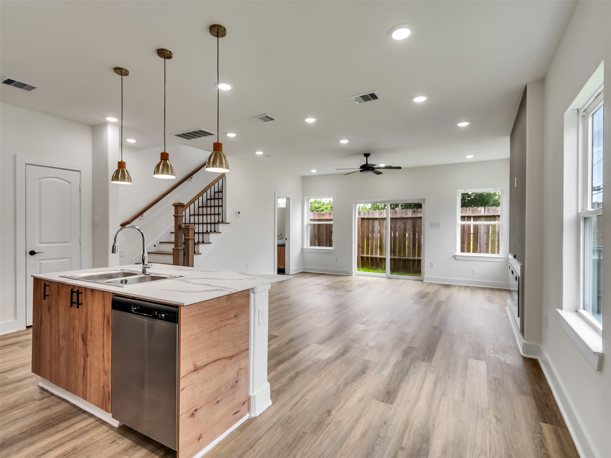 Kitchen facing backyard