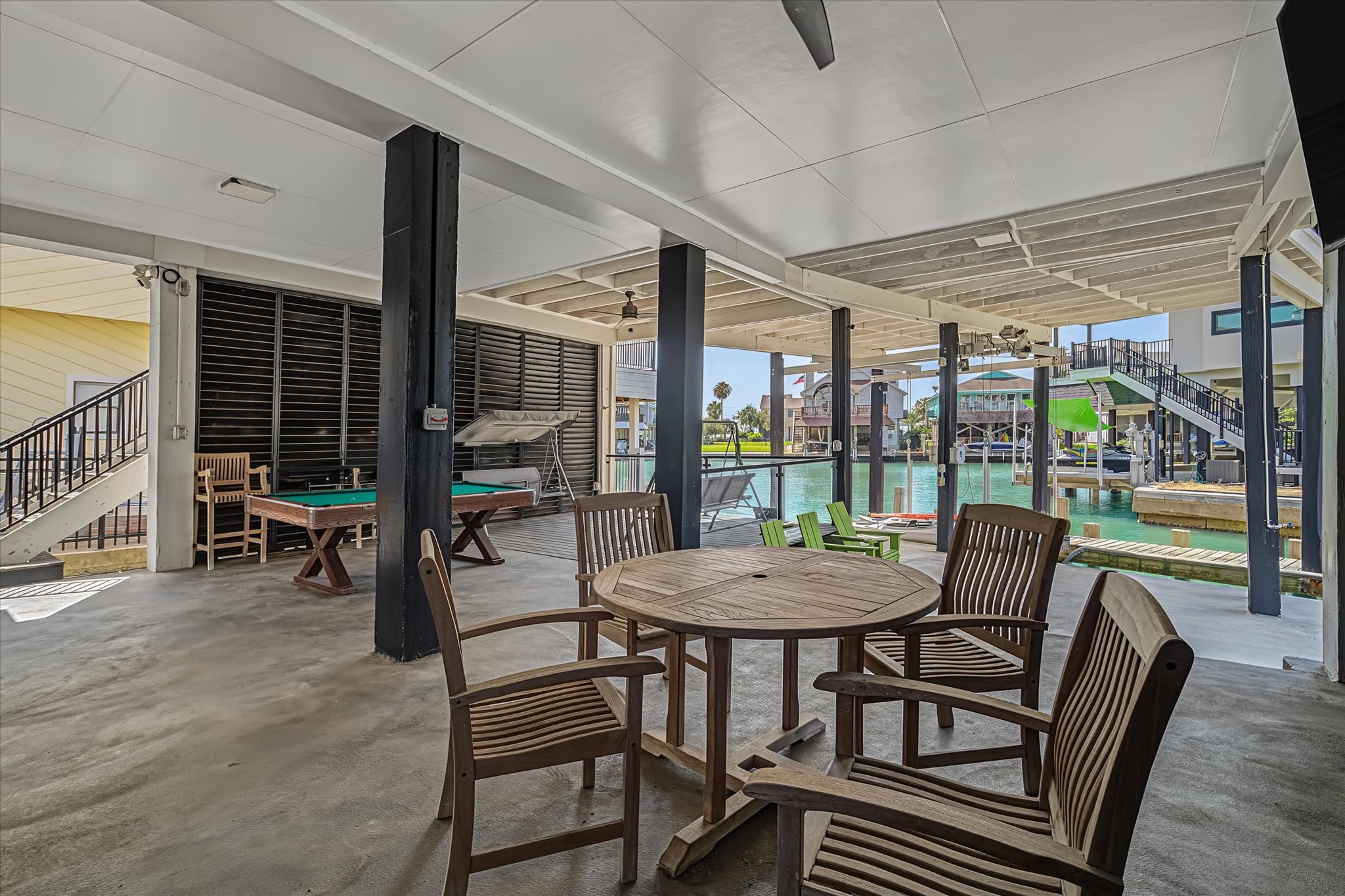 Lower level entertainment/dining/restroom area in Guest house