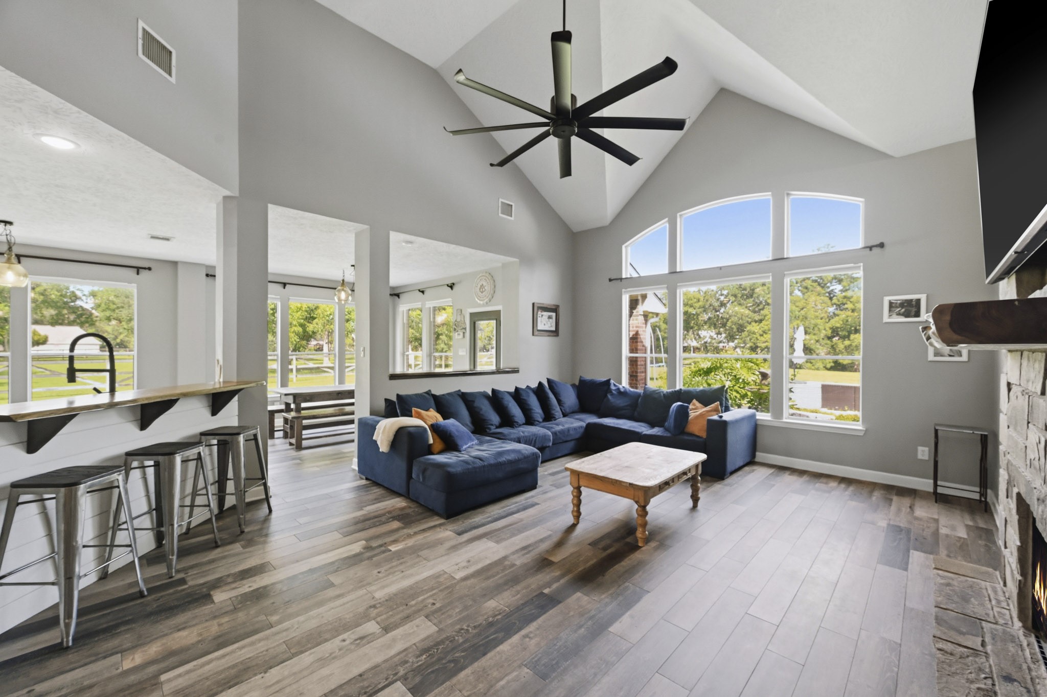 Breakfast bar with scenic views and open sightlines to the living spaces.