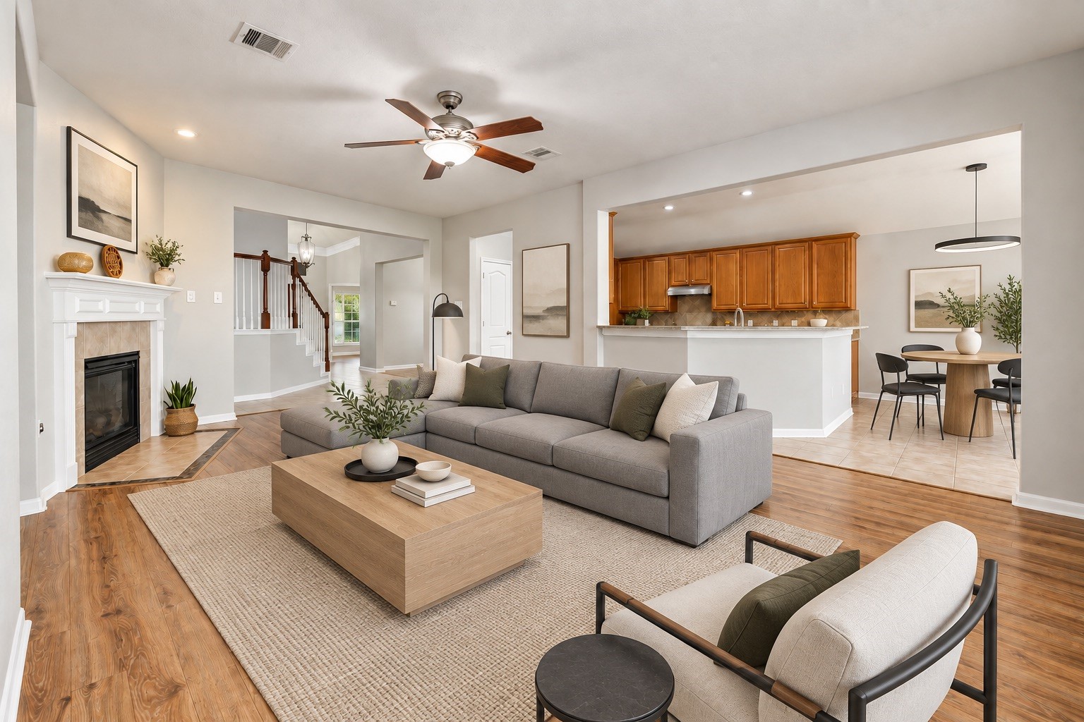 Living area. Virtually staged to help visualize the rooms potential.